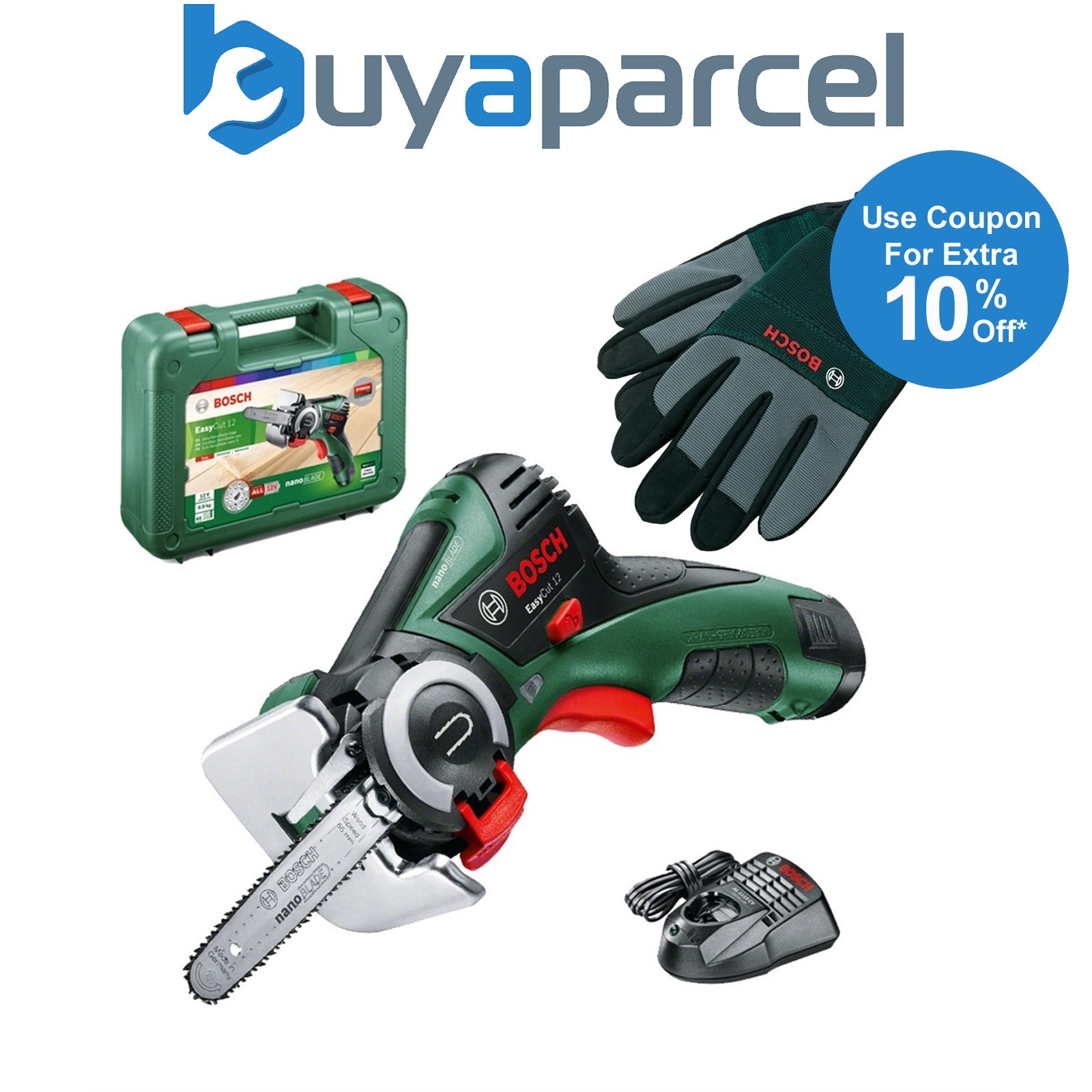 Bosch EasyCut Multi Purpose Cordless Chainsaw Nano Blade Saw 1x 2.5Ah Bat Gloves