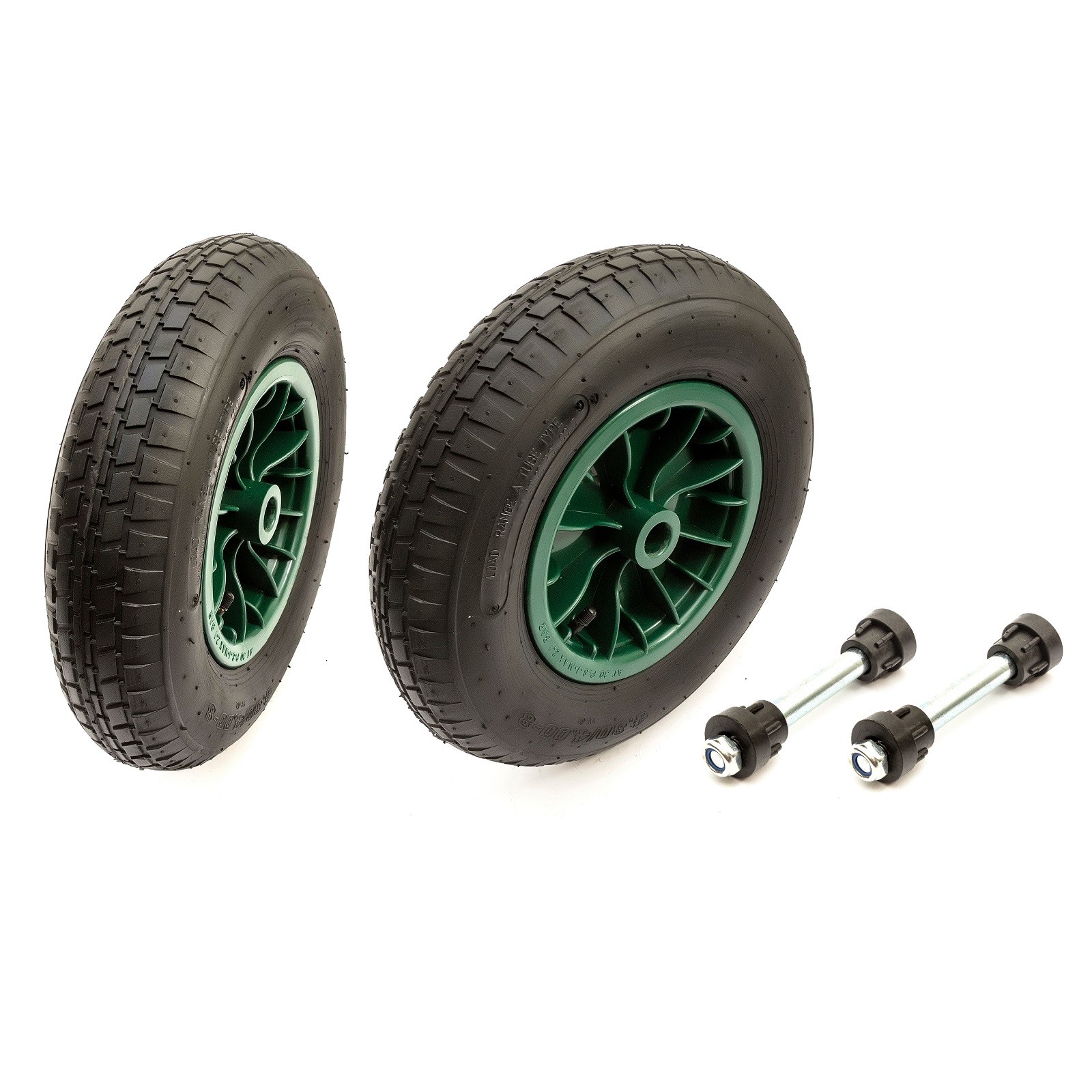 2x Wheelbarrow Wheel Air Tyre 4.80/4.00-8 15" 2Ply 5" 13mm Axle 75mm Hub Trailer
