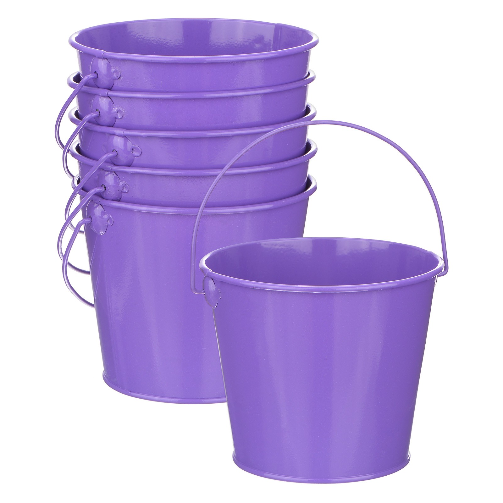 6-Pack Small Metal Bucket with Handle, 12x10cm Galvanized Buckets[Purple]