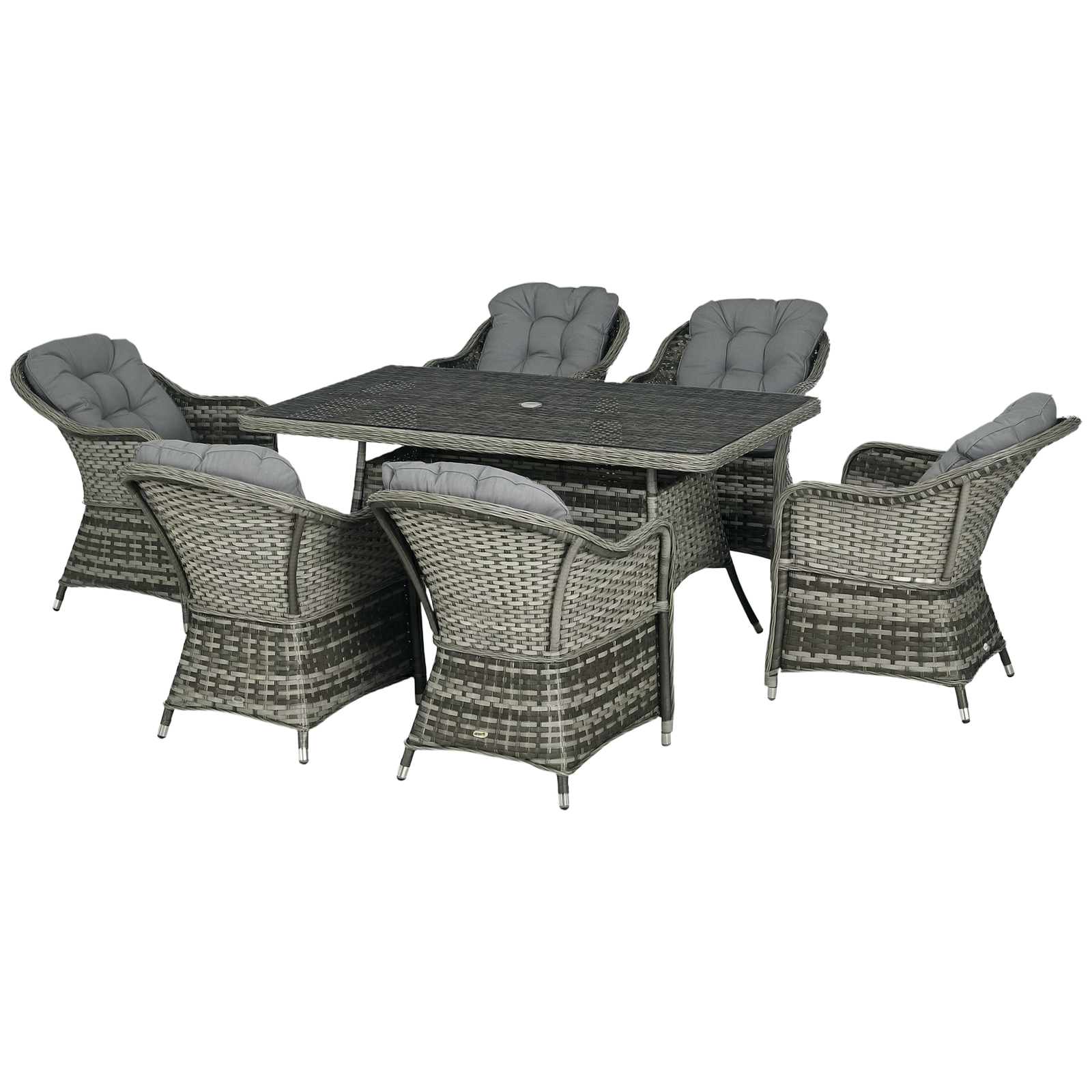 Outsunny PE Rattan Garden Dining Set for 6 with Seat and Back Cushions