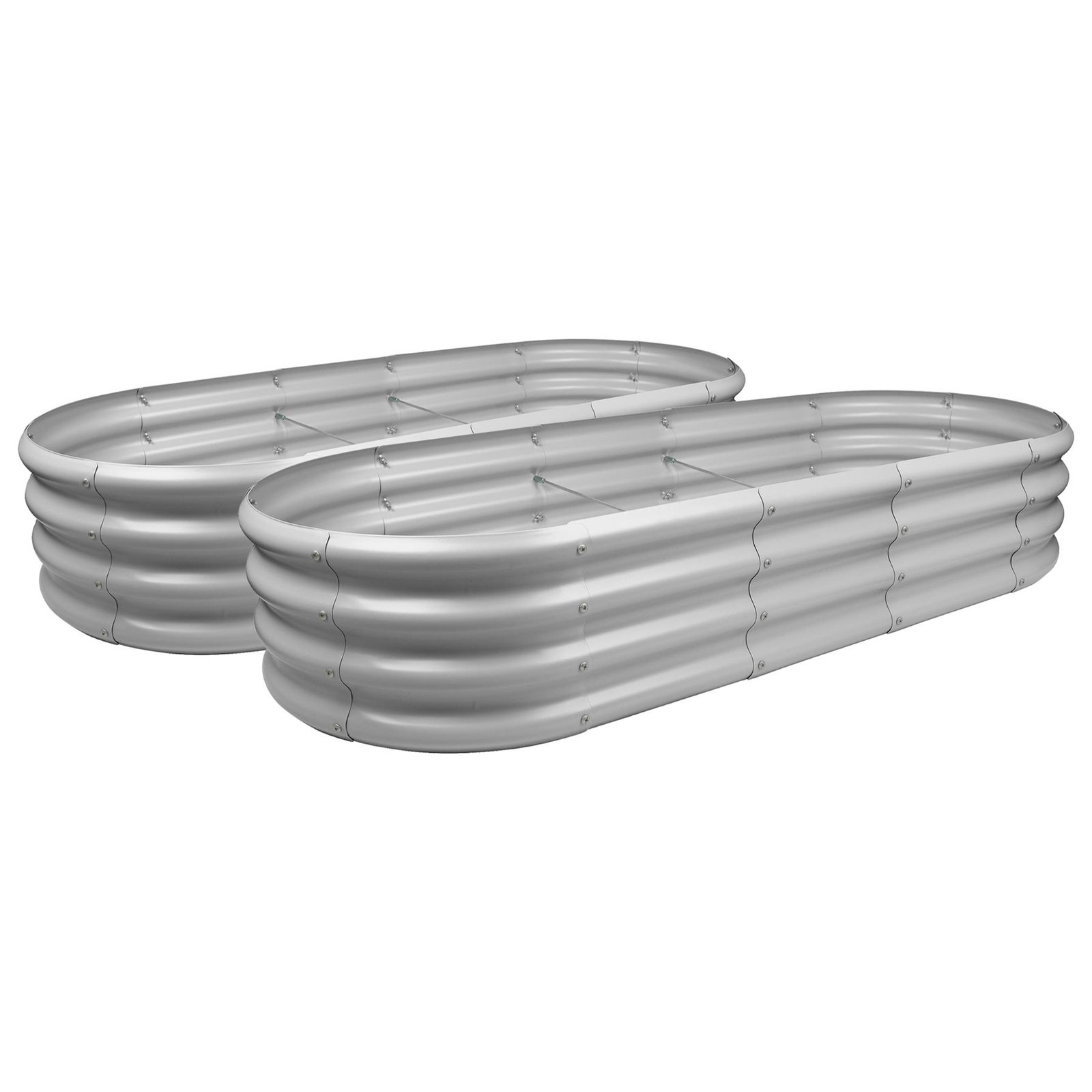 2x Silver 180cm x 90cm Rounded Galvanised Steel Raised Garden Beds Planter Box