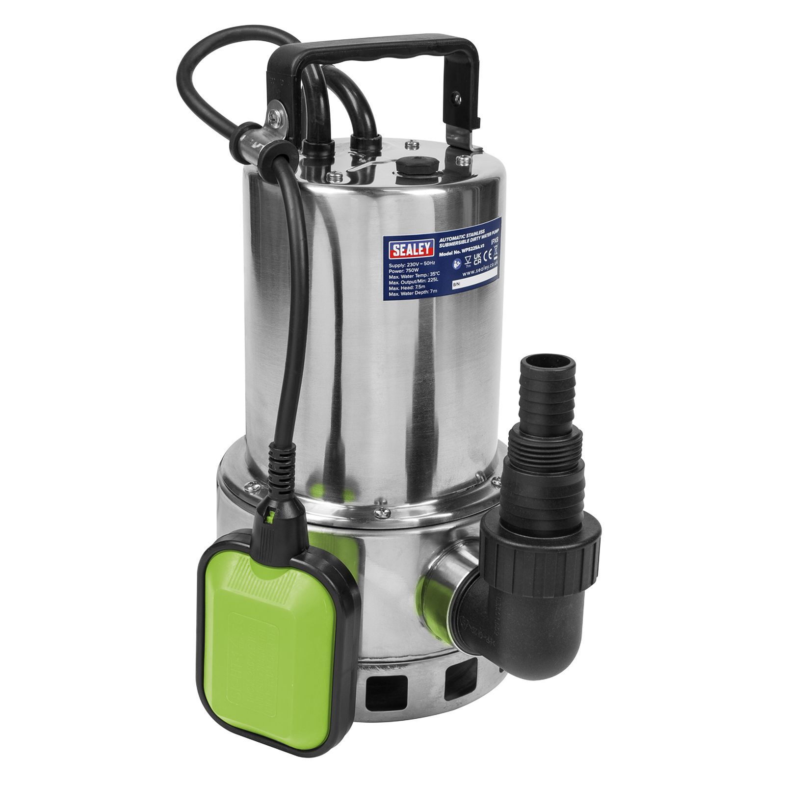 Sealey Submersible Stainless Water Pump Automatic 225ltr/Min 230V Pump WPS225A