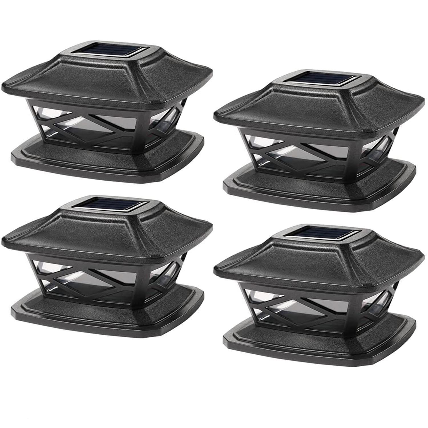4 x Solar Powered Black LED Outdoor Garden Post Deck Cap Square Fence Lights