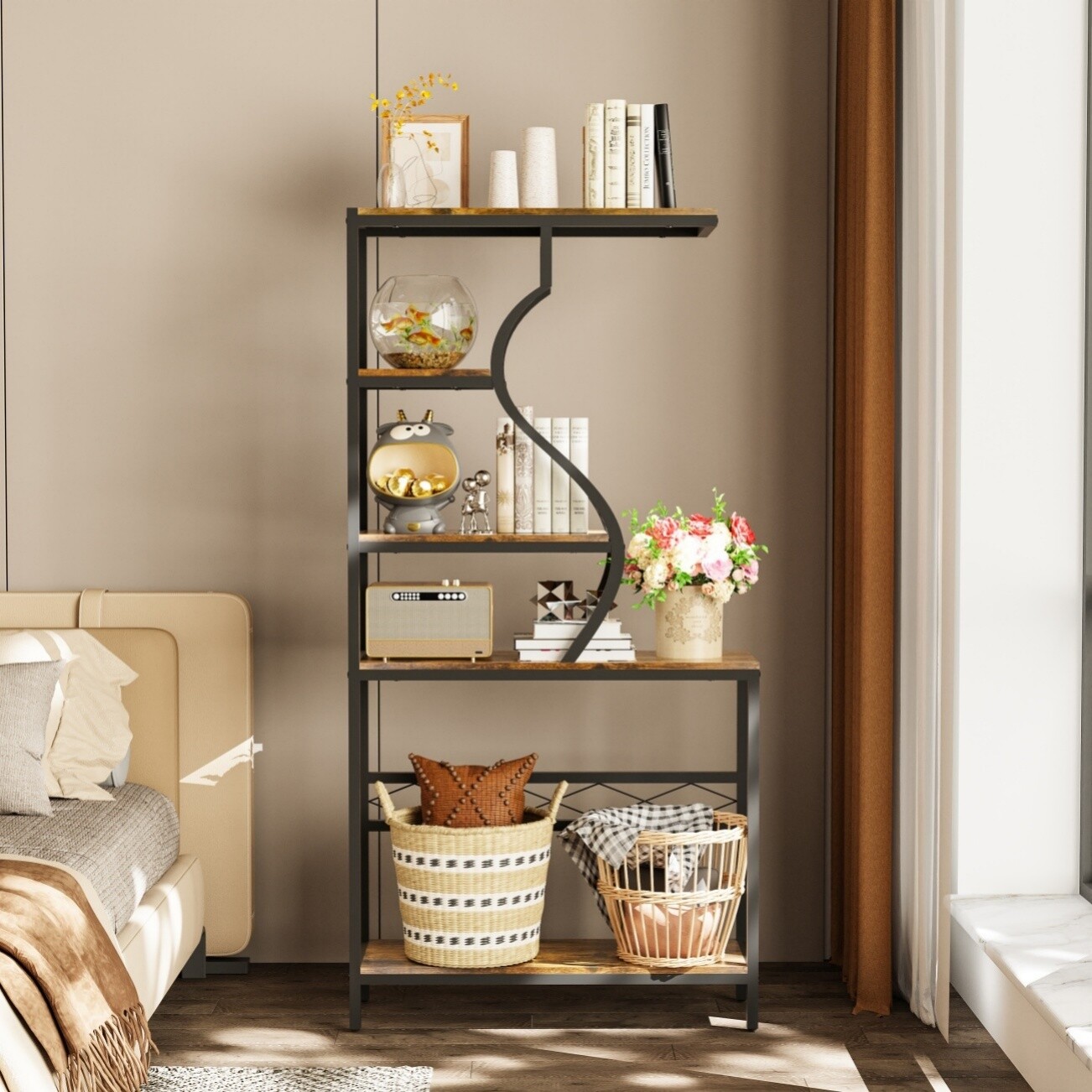 5 Tier Metal Bookcase Storage Cabinet Plant Stand Flower Pot Organizer Rack Unit