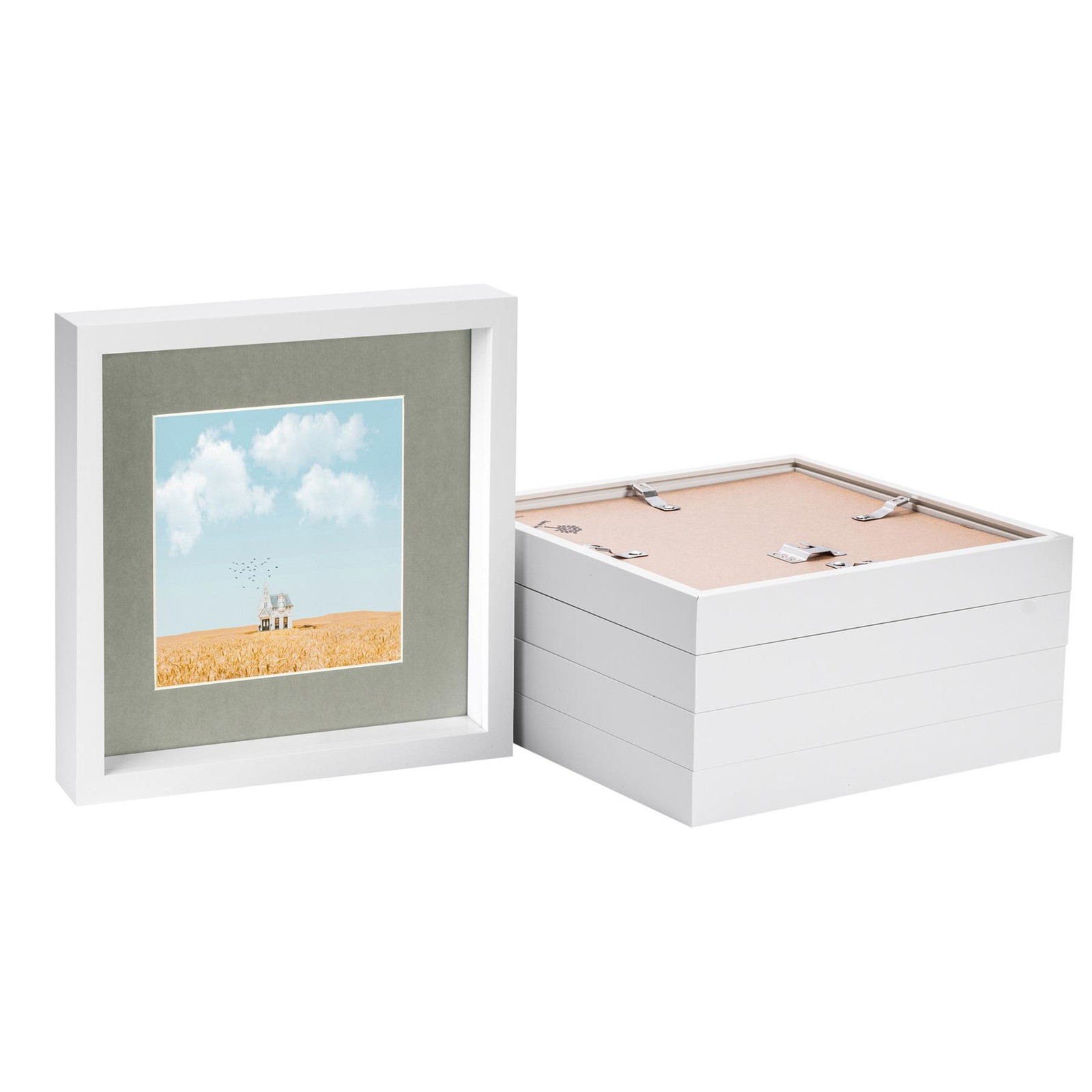 5x White 10" x 10" 3D Box Photo Frames Grey 6" x 6" Mount Craft Shadow Picture