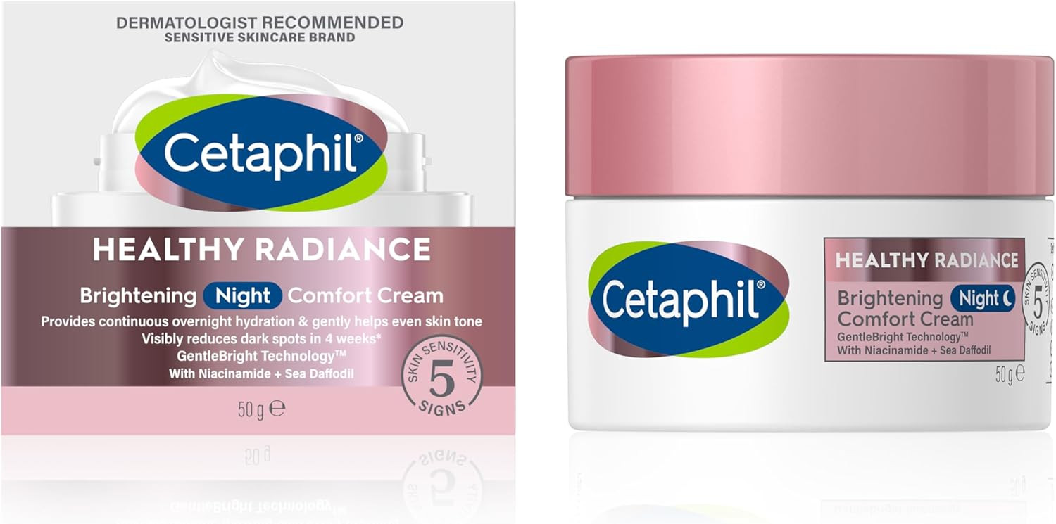 Cetaphil Night Cream, 50g, Healthy Radiance Face Brightening Moisturiser For Hy