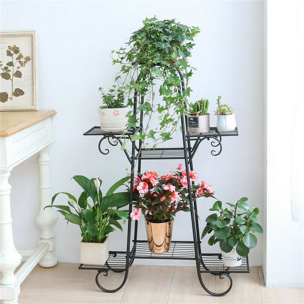 7 Pot Metal Plant Stand Garden Flower Shelves Outdoor Indoor Wrought Iron New