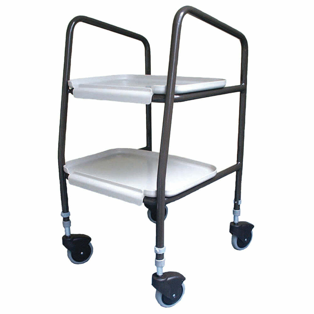 Height Adjustable Meal Trolley - Clip on Trays - Large 100mm Castors - 790 930mm