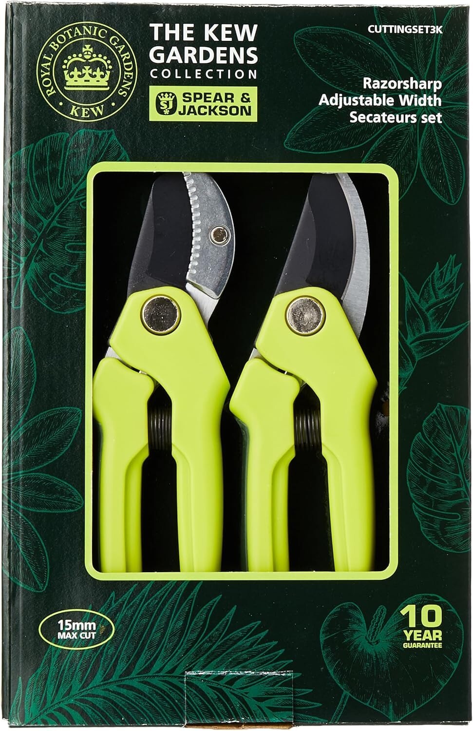 Spear & Jackson Kew Gardens Razorsharp Adjustable width Secateurs, Cuttingset3k
