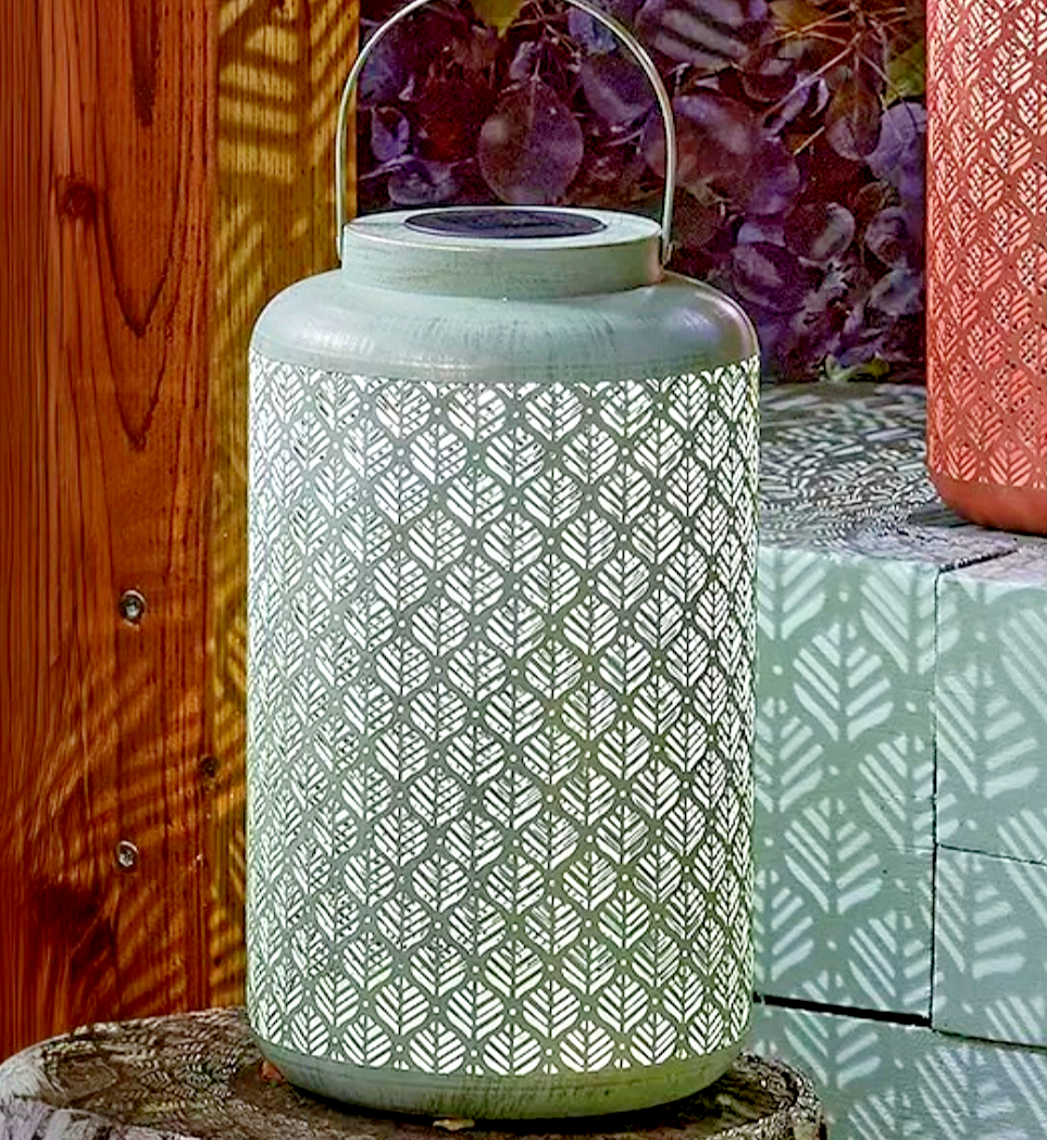 Solar Garden Hanging Lantern LED Outdoor Lighting Decor Moroccan Sage Green Lamp