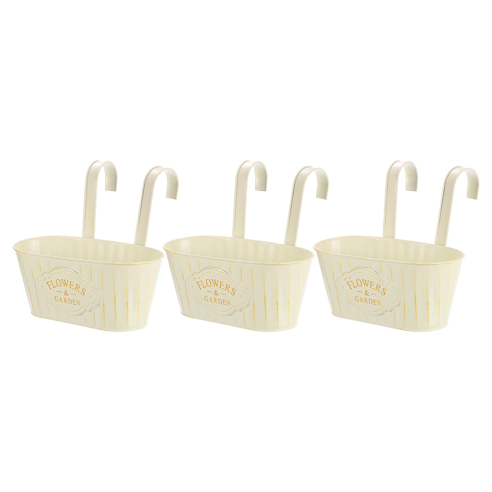 3Pcs 11" Metal Hanging Flower Pots for Railing Fence, White