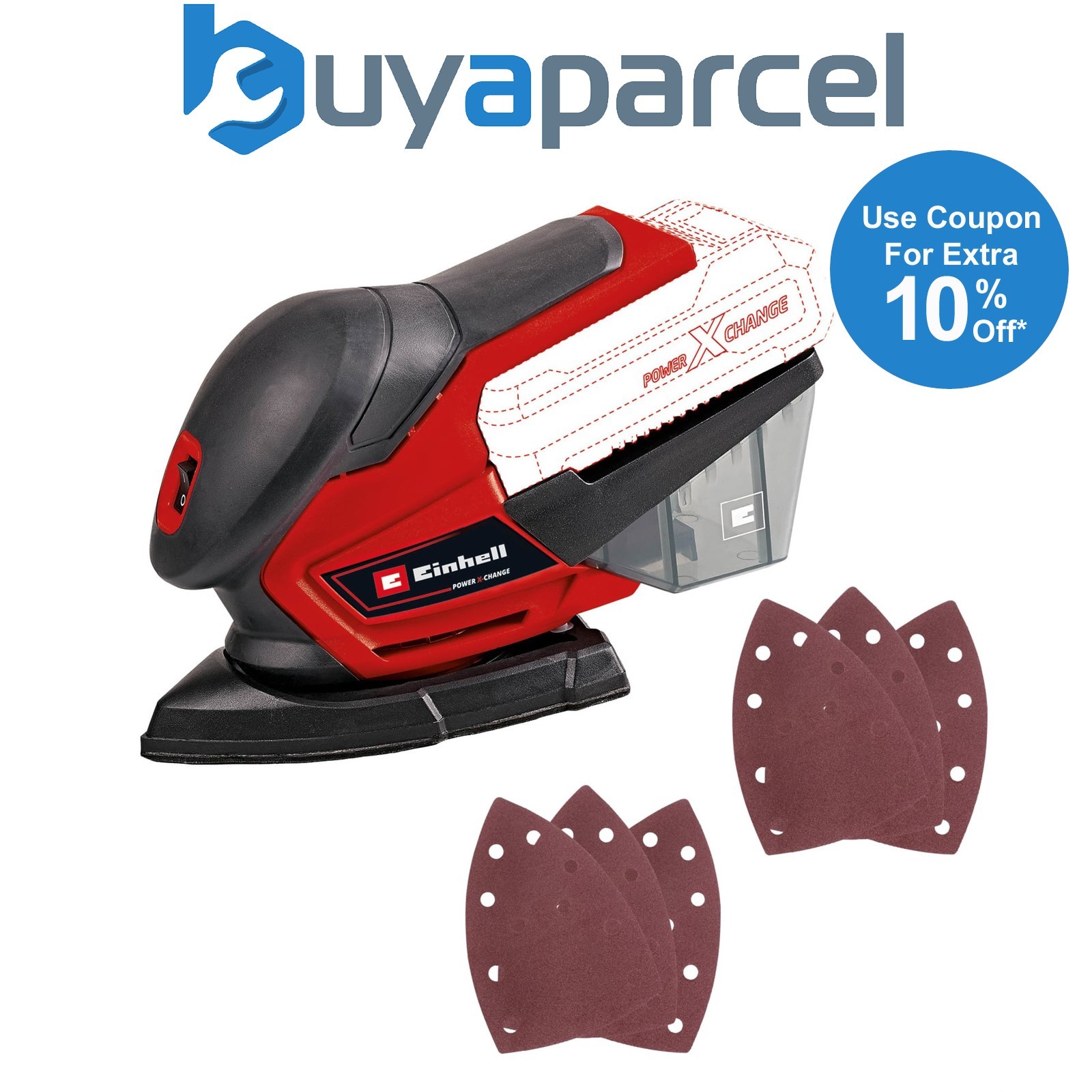 Einhell Cordless Detail Sander PXC 18v Inc x6 Sanding Sheets 4460708 Bare Unit