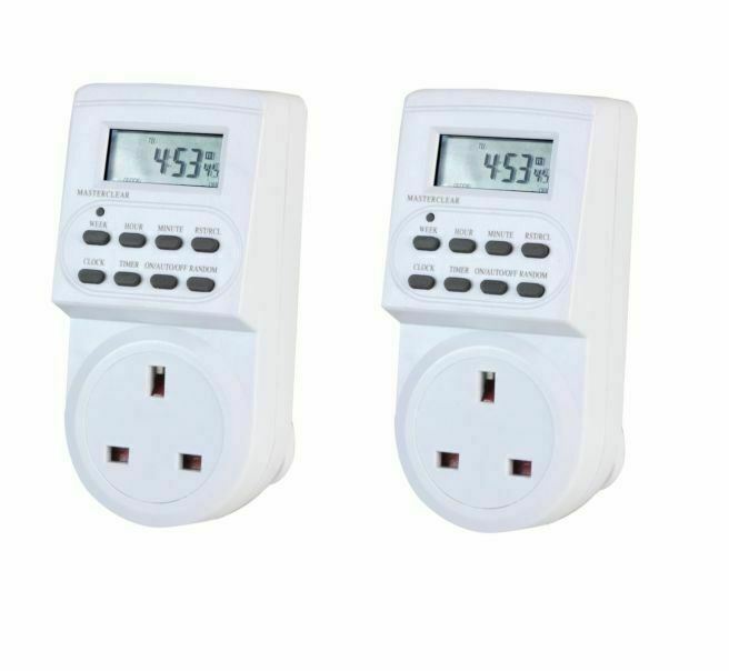 7 Day Digital LCD Electronic Plug-in Program 12/24 Hour Timer Switch Socket x 2