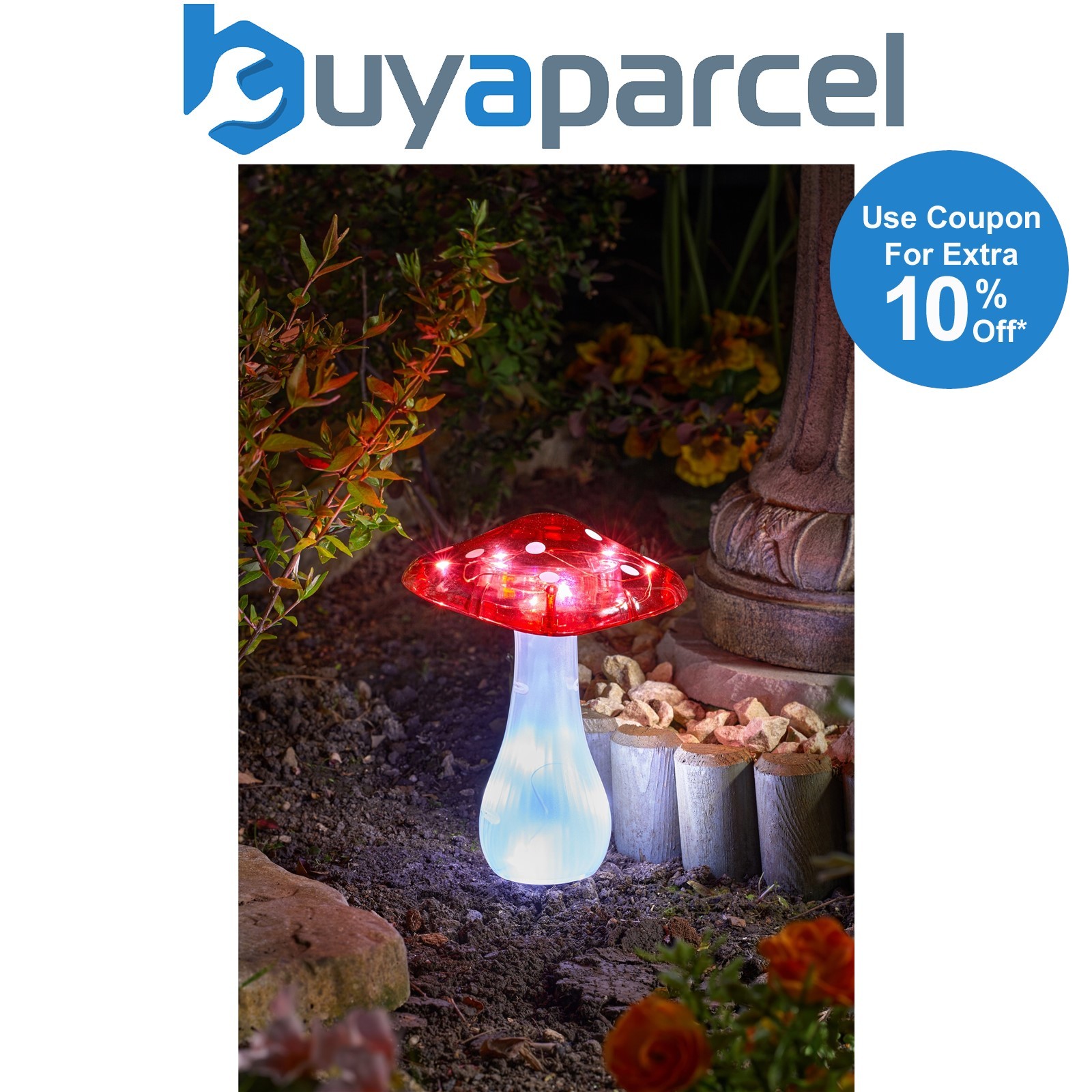 3 x Smart Garden Magic Mushroom Toadstool Post Bollard Ground Solar Light