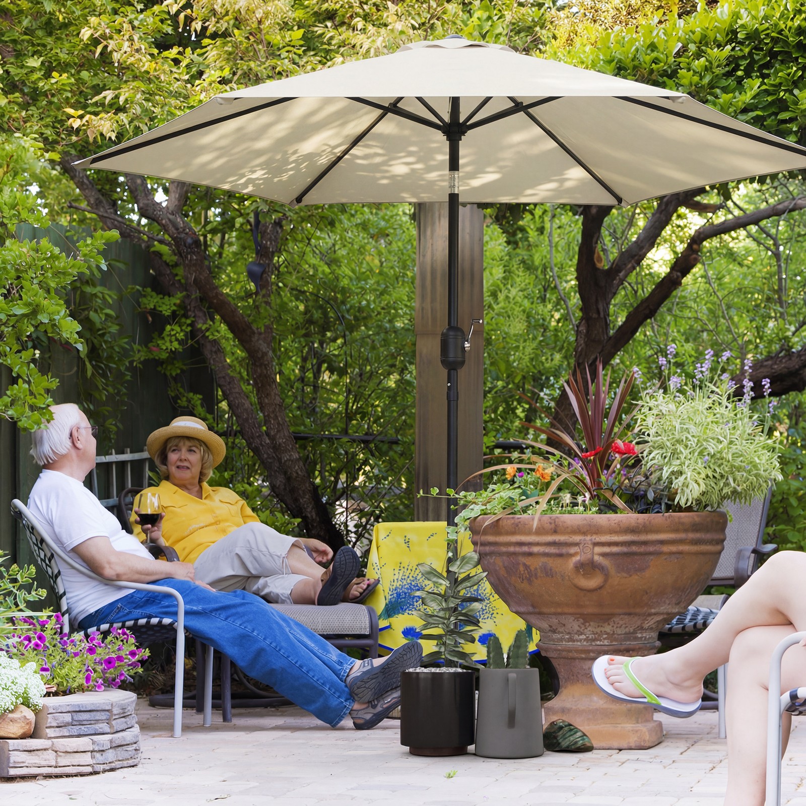 2.6M Garden Parasol Umbrella with Aluminium Pole, Tilt, Crank, Cream White