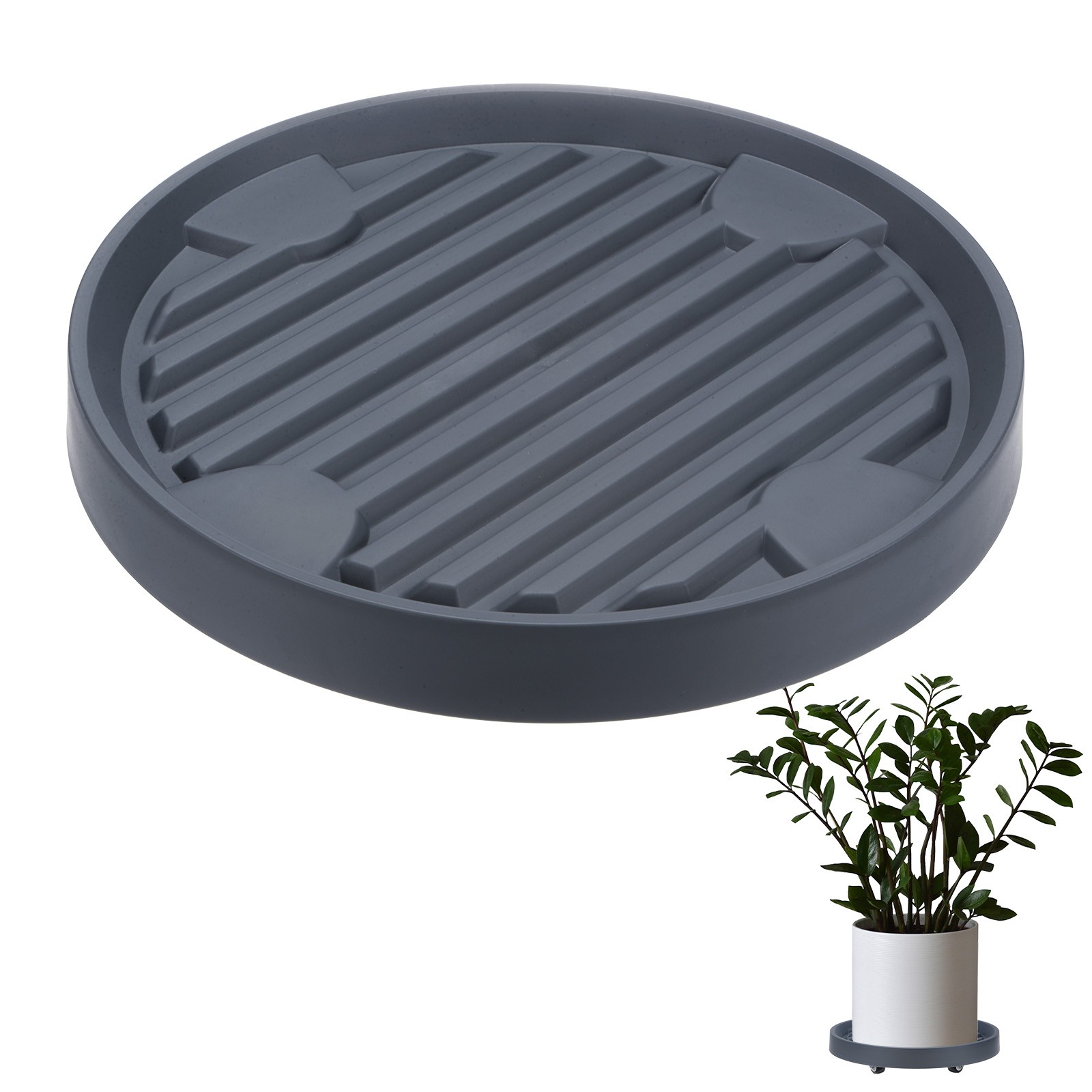 1Pcs Plant Stand with Wheels, 12.2 Inch Round Indoor Planter Mover Trolley Grey