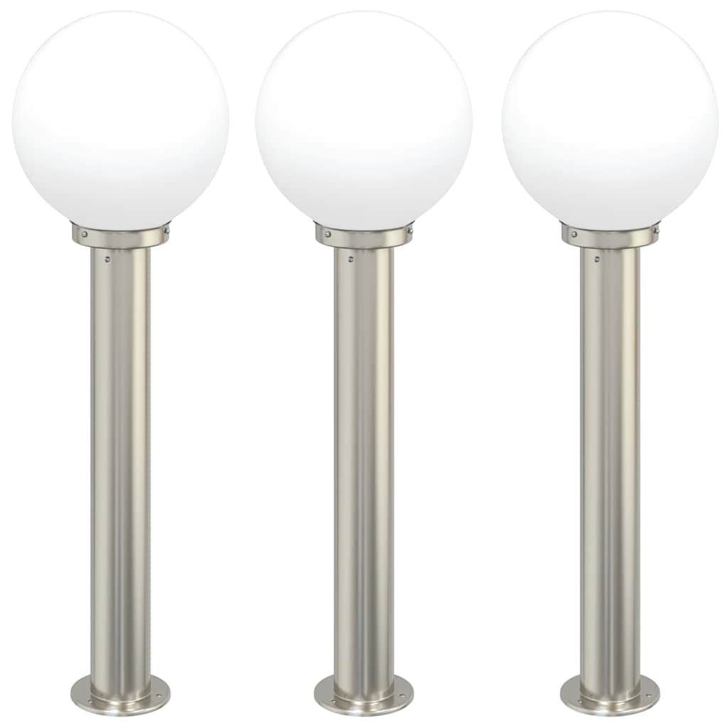 Bollard Lights 3 pcs 80 cm Stainless Steel Silver IP44 Outdoor Garden vidaXL