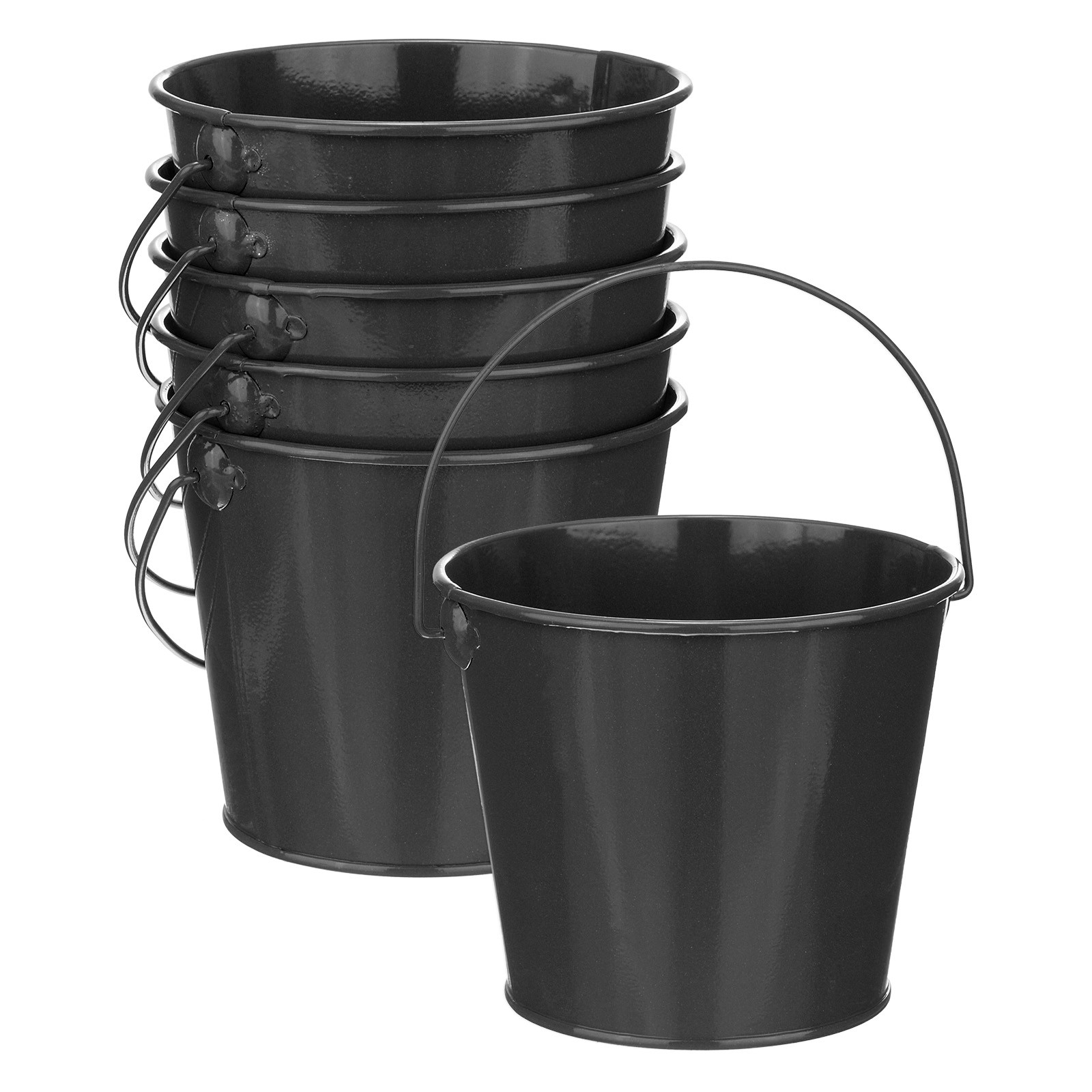 6-Pack Small Metal Bucket with Handle, 12x10cm Galvanized Buckets[Black]