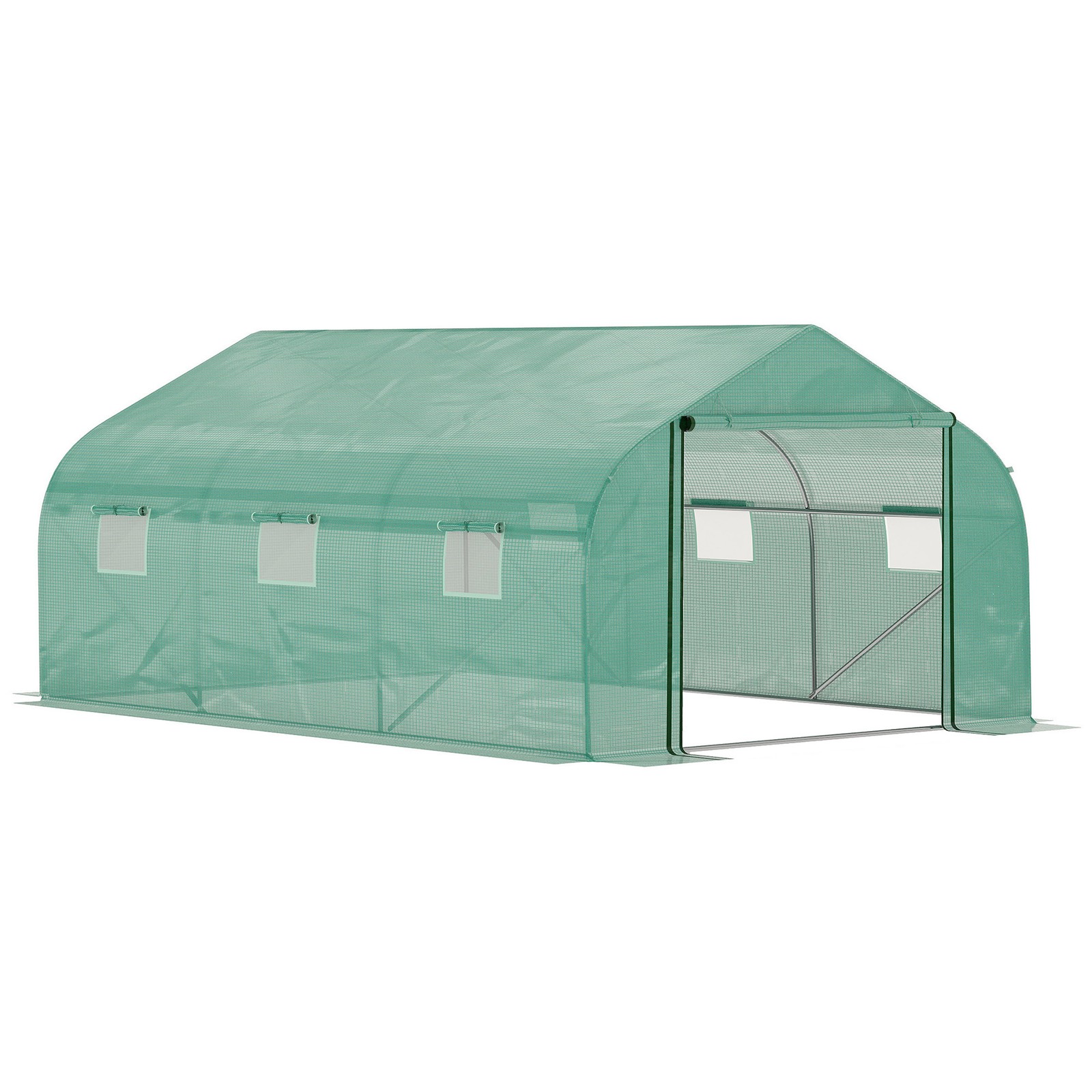 Outsunny 4.5 x 3 x 2m Outdoor Tunnel Greenhouse w/ Roll Up Door 6 Windows Green