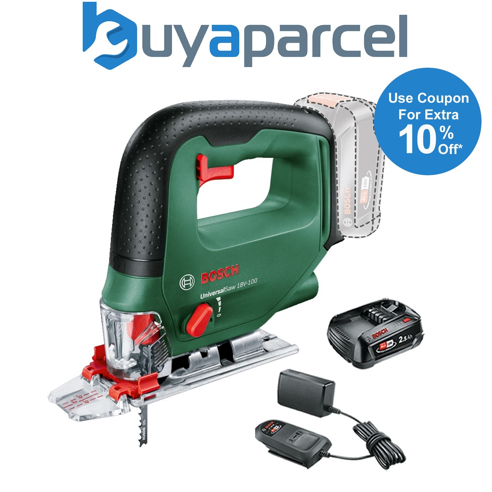 Bosch 0603011100 UniversalSaw 18v 18V-100 Cordless Jigsaw + 2.5AH Battery Kit