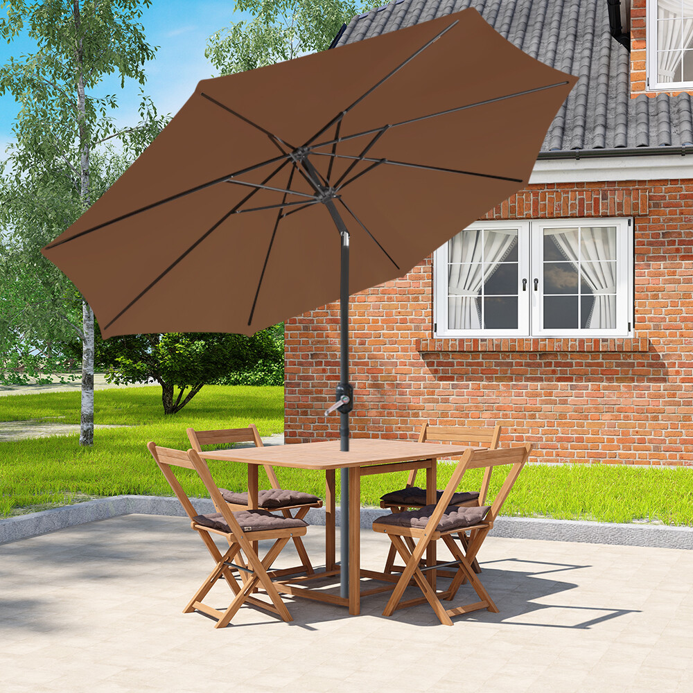 3M Outdoor Parasol Patio Round Sun Shade Garden Canopy Umbrella Crank Coffee