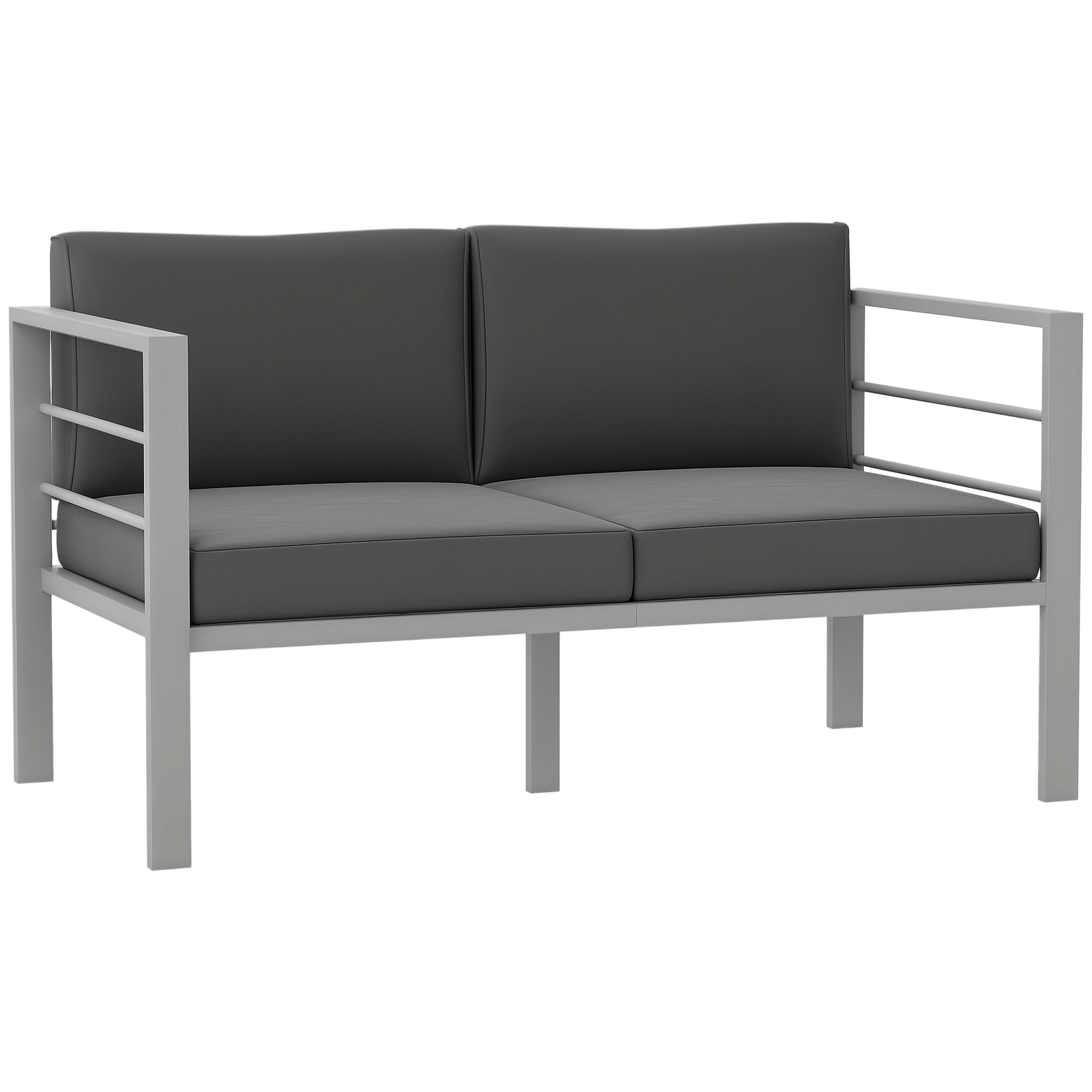 Outsunny All-Weather Garden Loveseat with Removable Cushions, Charcoal Grey