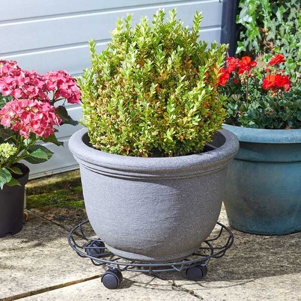 2x Flower Pot Caddy's Wheeled Black Steel Outdoor Garden Pot Transport 40cm