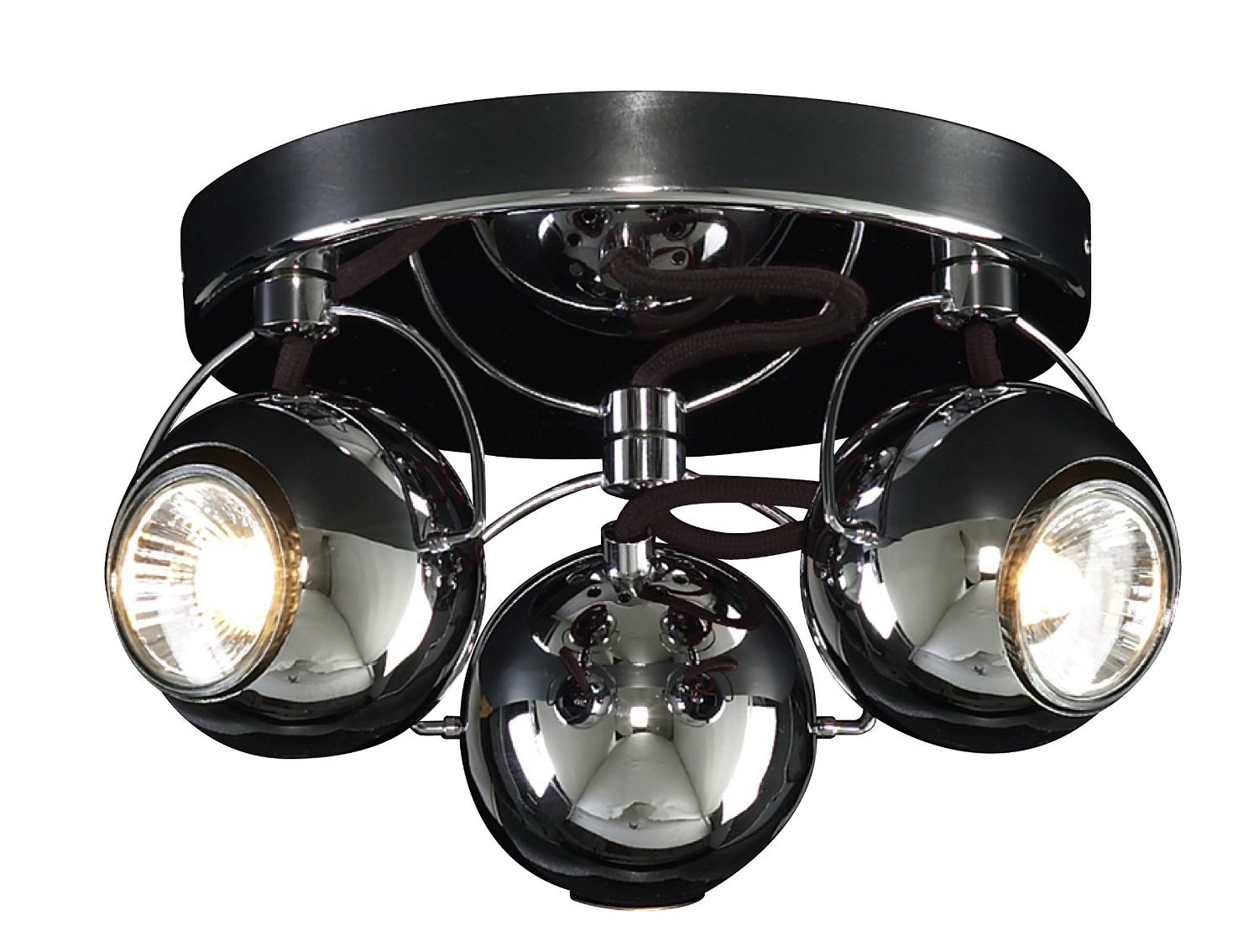 Retro Gloss Black Chrome 3 Way Adjustable Eyeball Ceiling Spotlight Lamp GU10