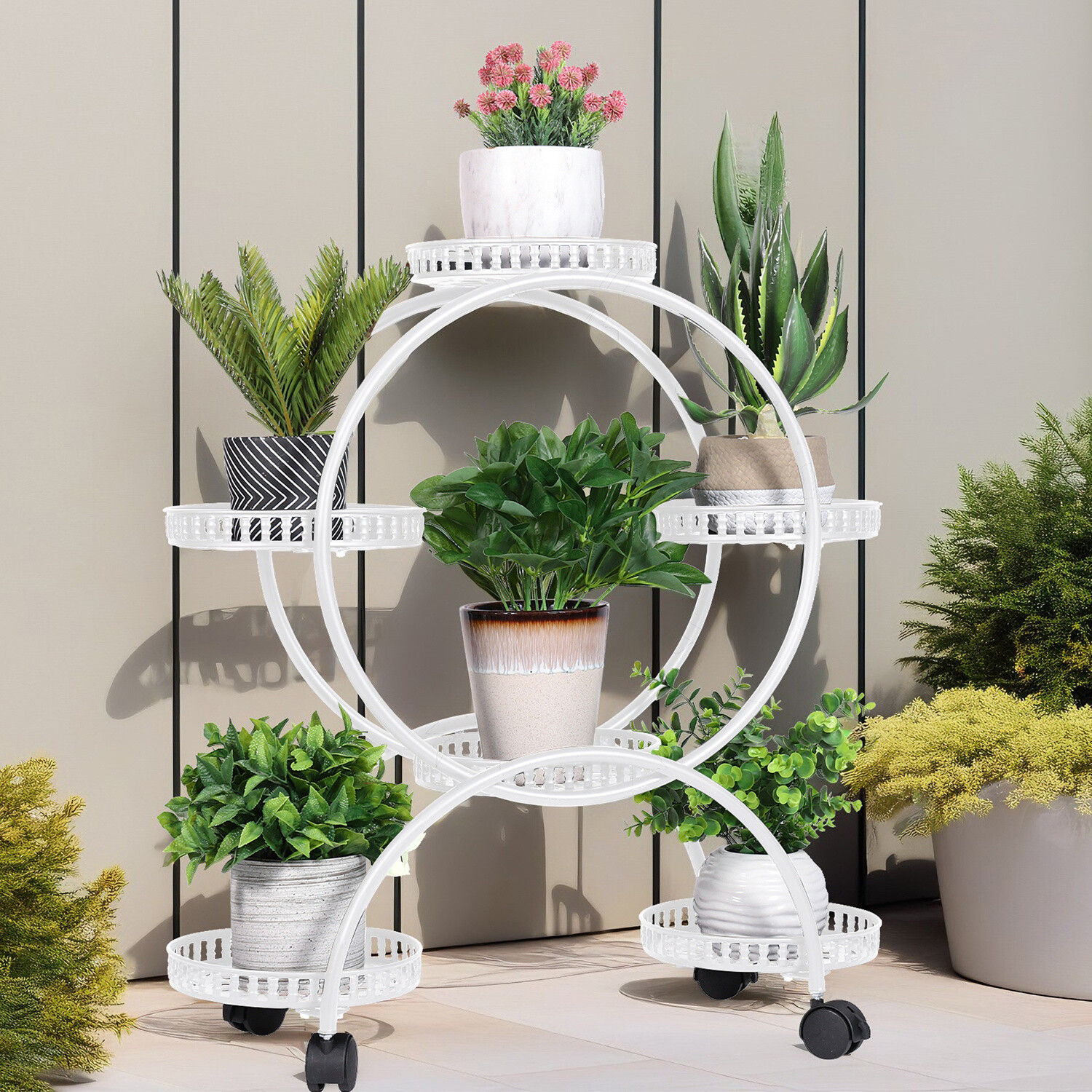 Heavy Thicker Iron Plant Stand 6 Potted Garden Flower Display Cart Patio Balcony