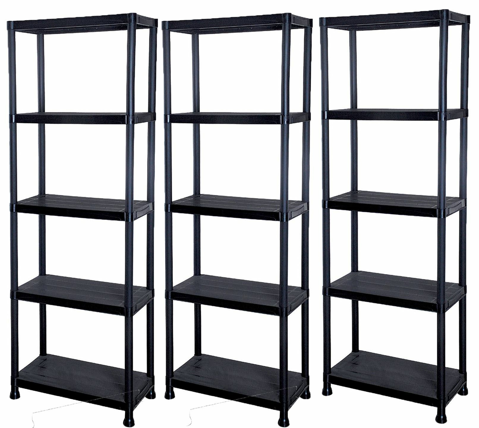 3 x 5 Tier Black Plastic Shelving Shelves Racking Storage Shelf Unit in Black