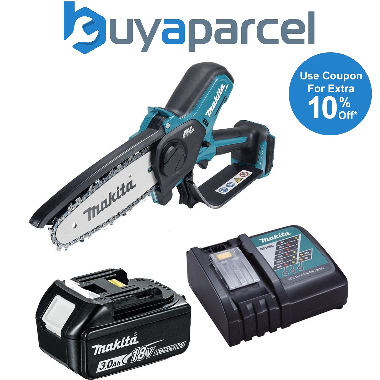 Makita DUC101Z Cordless Brushless Pruning Saw 18V 100mm + 3ah Battery & Charger