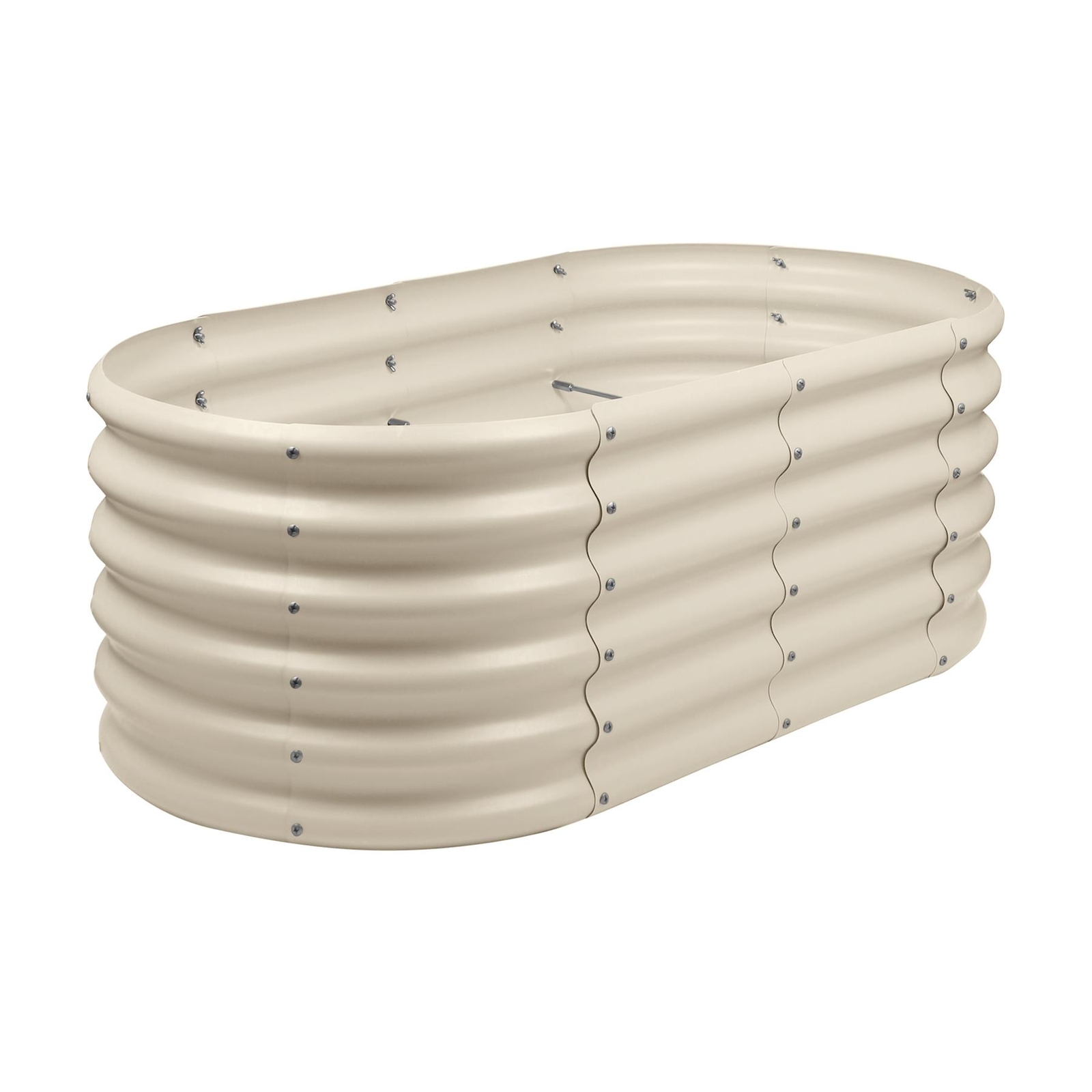 1x Rounded Raised Garden Bed 120cm x 60cm x 45cm Ivory Galvanised Steel Planter