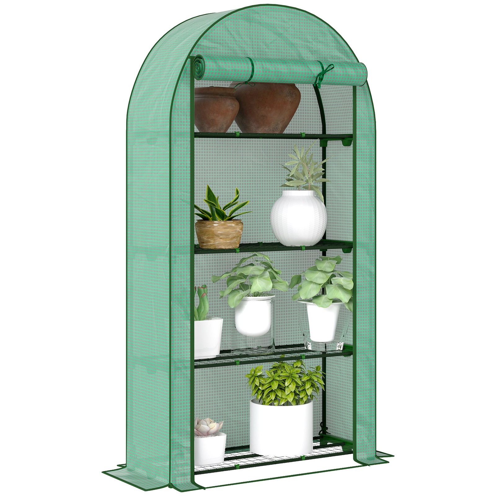 Outsunny 4 Tier Mini Greenhouse with Reinforced PE Cover, Green