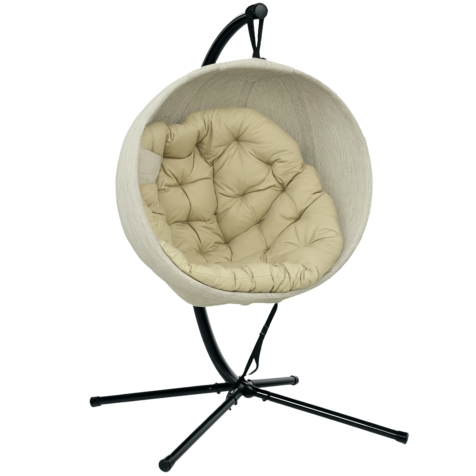 Outsunny Hanging Egg Chair Outdoor Indoor Swing Chair, Folding Basket, Khaki