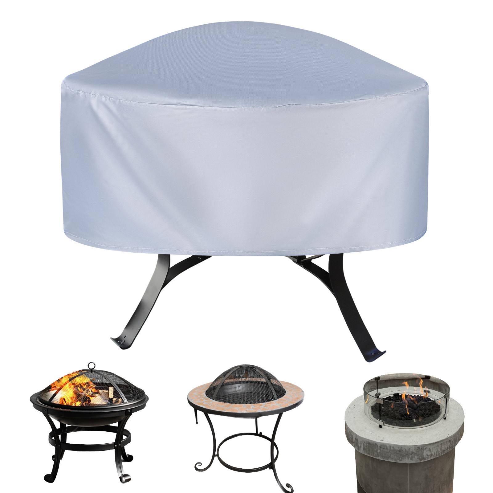 Round Outdoor Fire Pit Cover, 48" x 18" (Dia x H ) Fire Pit Table Cover [Grey]