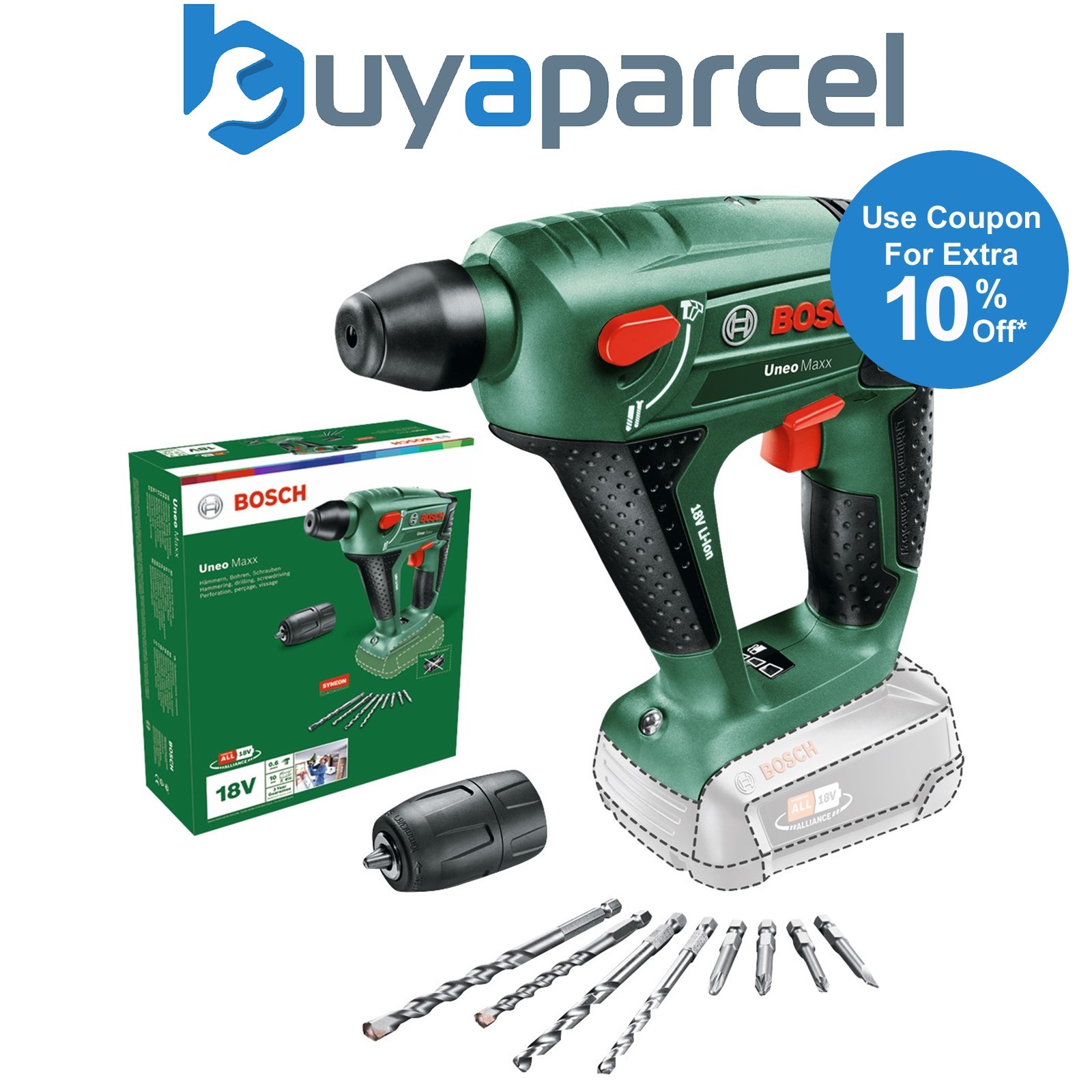 Bosch Cordless 18v Rotary SDS Hammer Drill UNEO Maxx Bare 060395230C Chuck + Bit