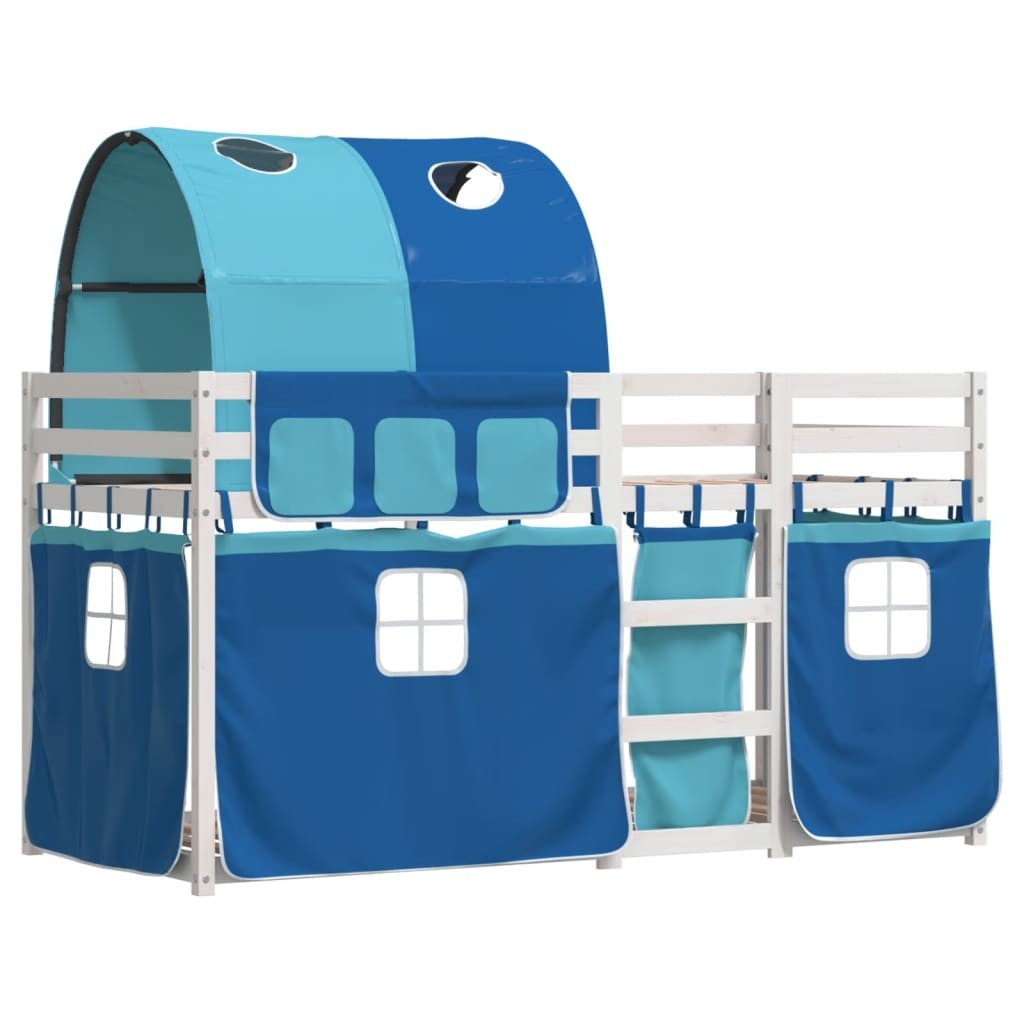 Bunk Bed with Curtains Kids Twin Sleeper Blue 90x190 cm Solid Wood Pine vidaXL