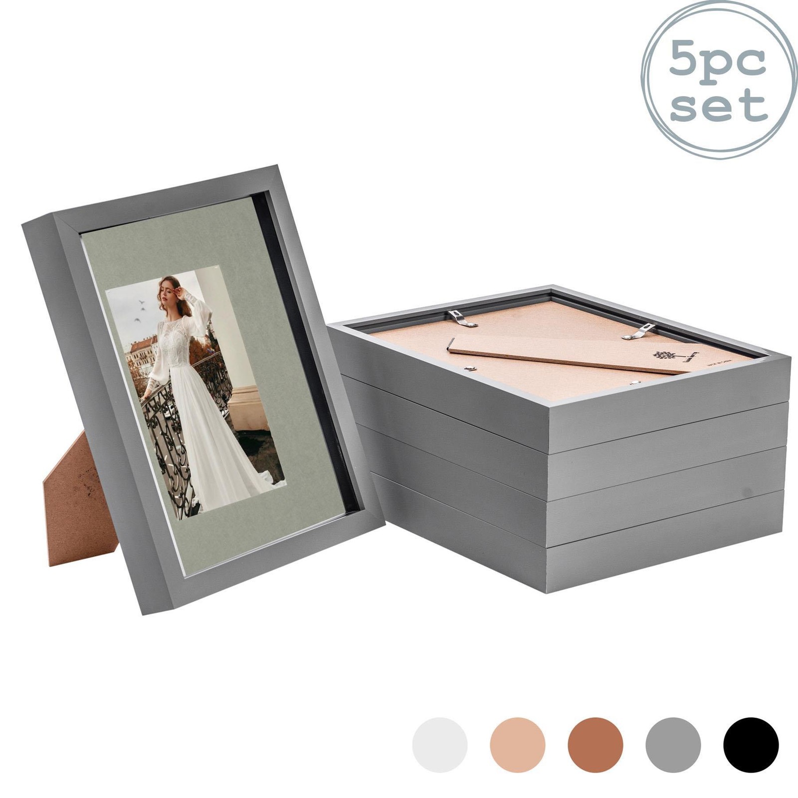 5x 3D Box Photo Frames Picture Display 8 x 10" with 4 x 6" Mount Grey/Grey