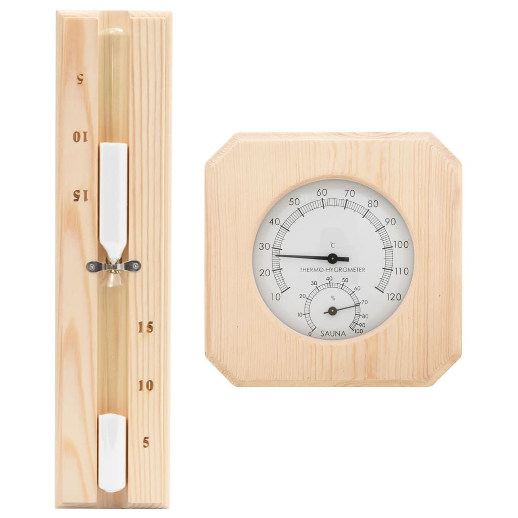 Solid Wood Pine 2 in 1 Sauna Hygrothermograph&Sand Timer Set Hourglass vidaXL