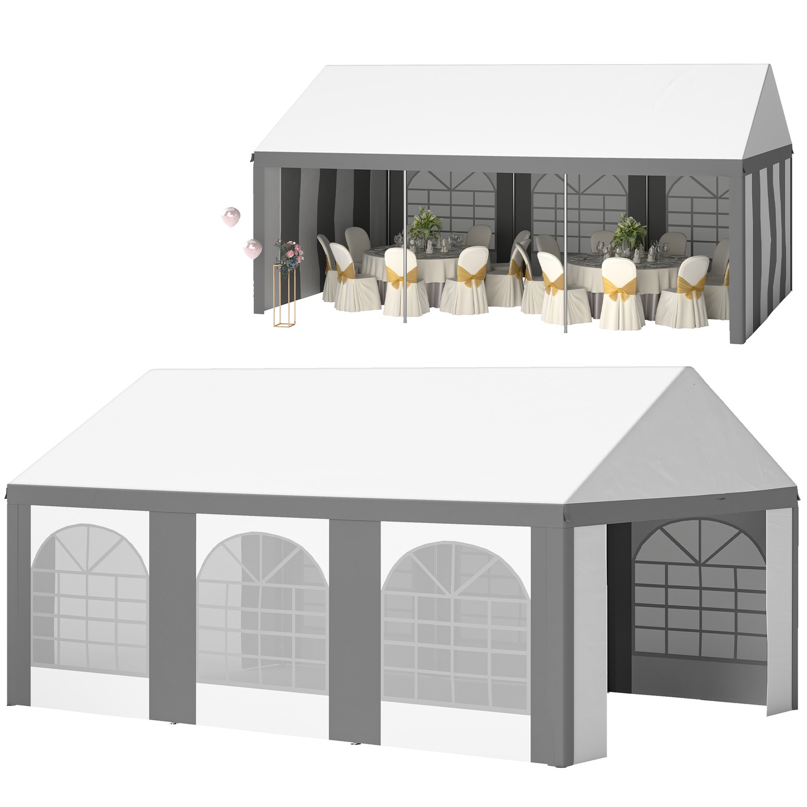 Outsunny 6 x 4m Party Tent, Marquee Gazebo with Sides, Windows and Double Doors