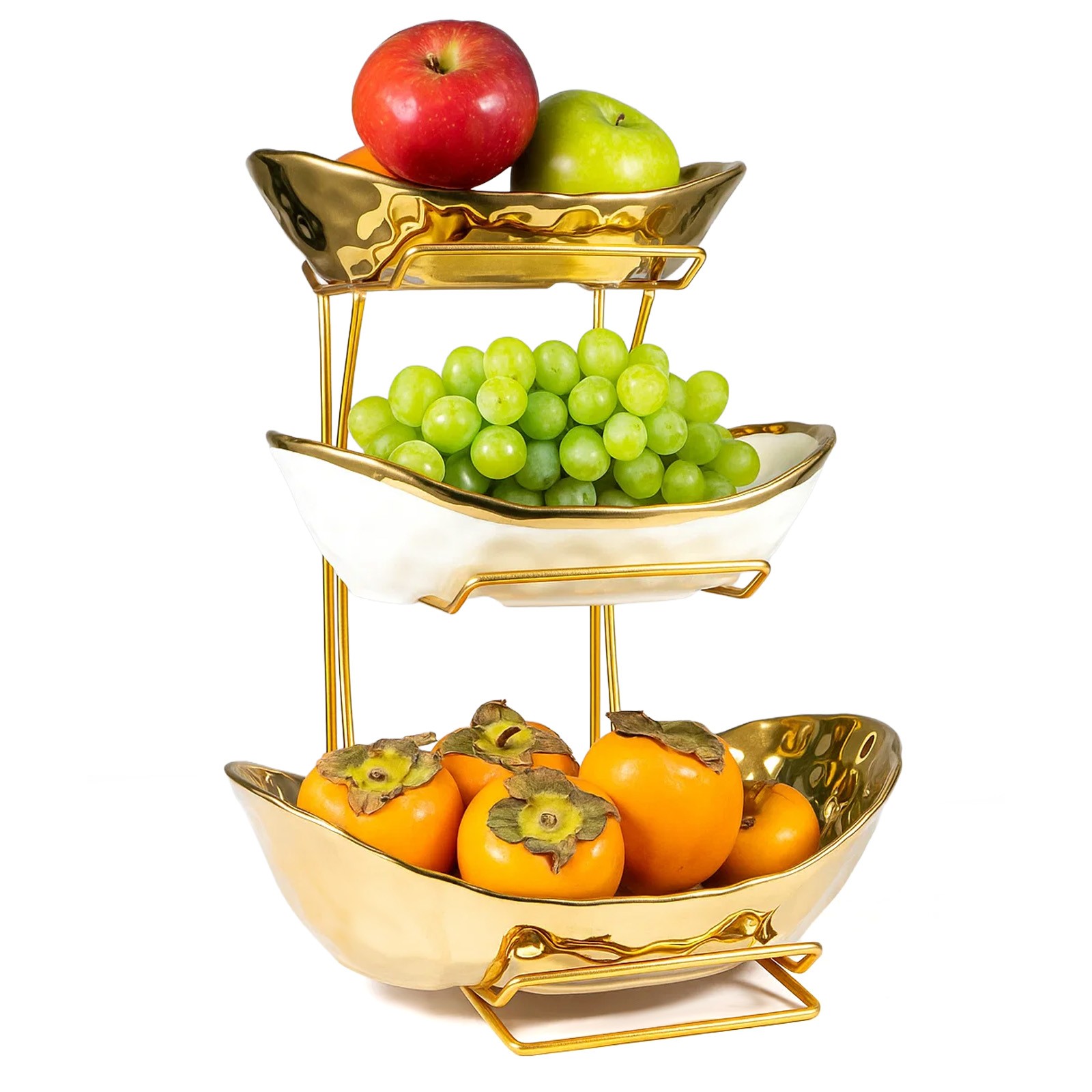 3 Tier Large Fruit Bowl Gold with Metal Stand for Home Kitchen Fruit Basket