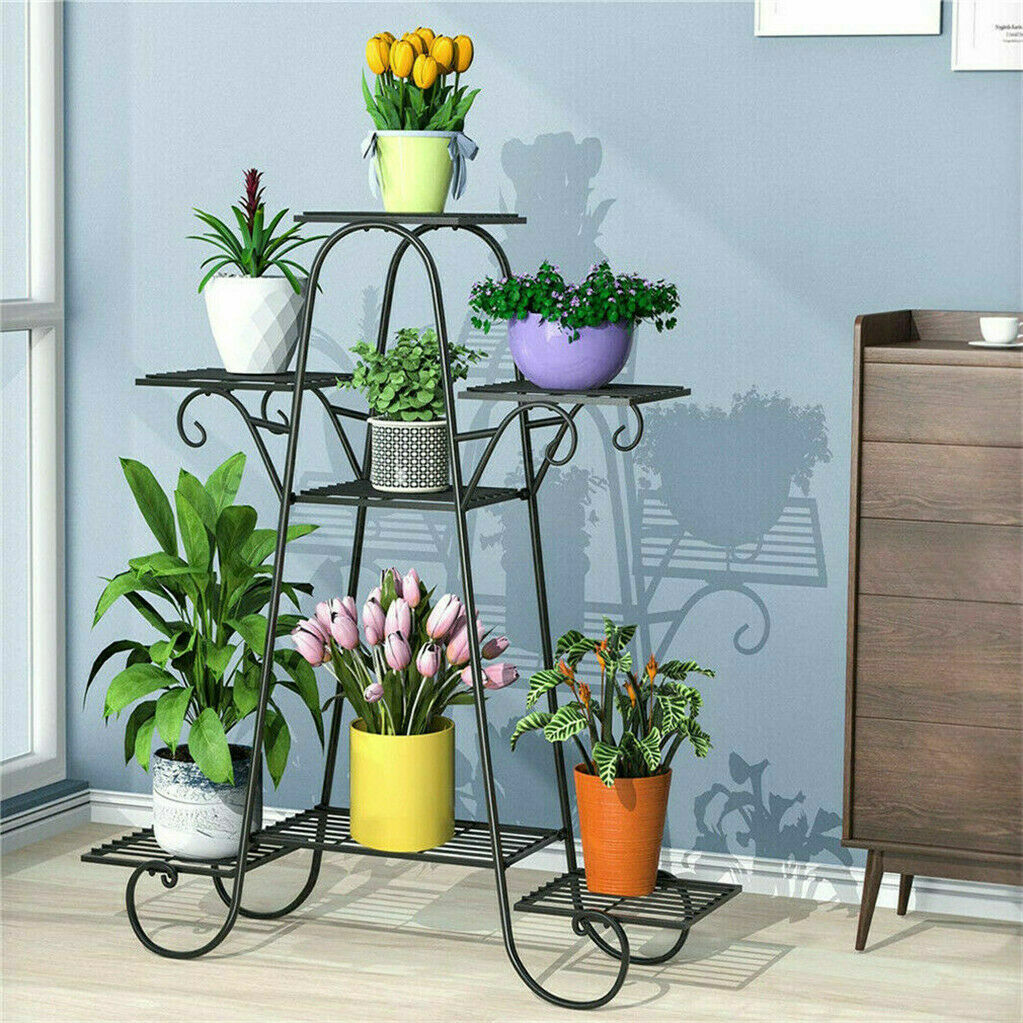 7 Holder Iron Plant Stand Garden Flower Shelves Rack Outdoor Indoor Update Shelf