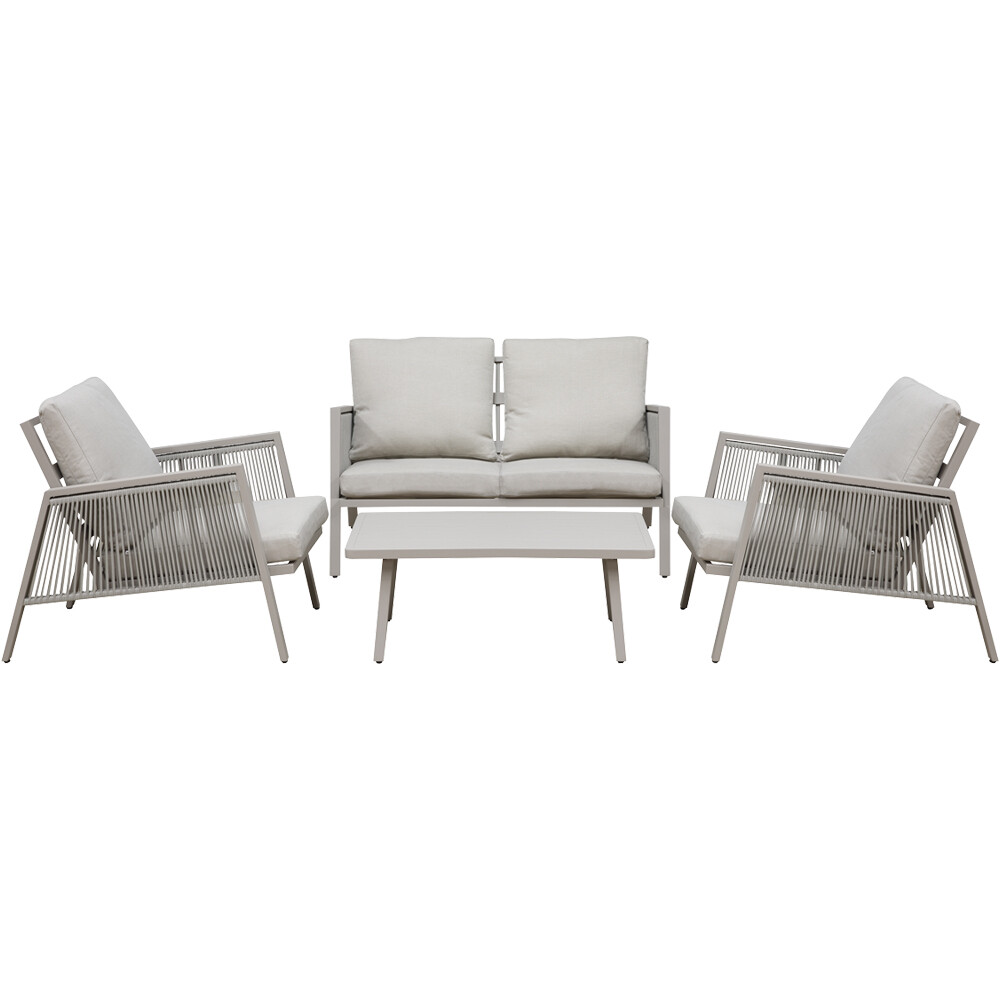 Premium 4 Seater Garden Coffee Table Set - 4pc Grey Aluminium Rope Sofa Cushions