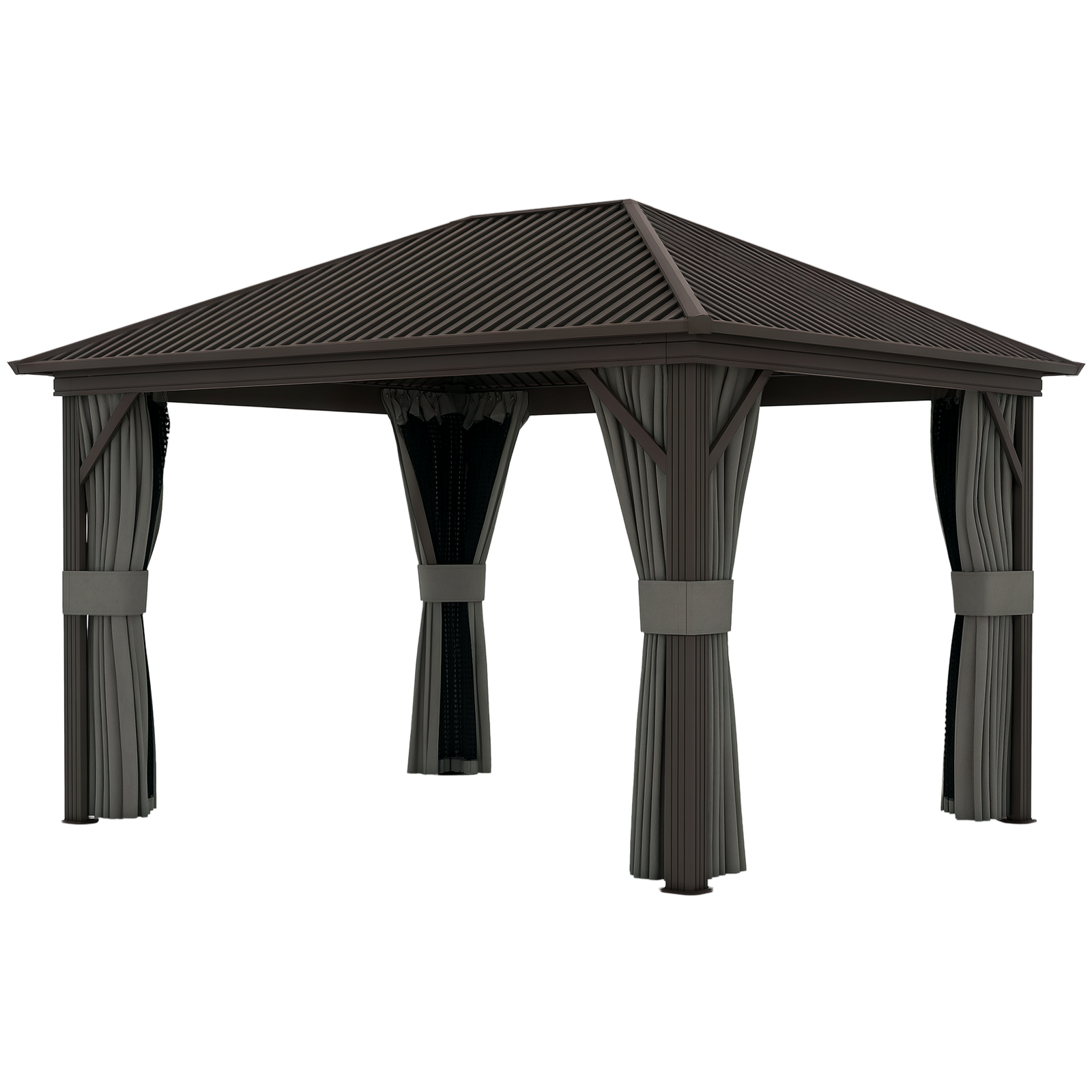 Outsunny 3.6 x 3(m) Metal Garden Hardtop Gazebo with Screened Curtain Dark Grey
