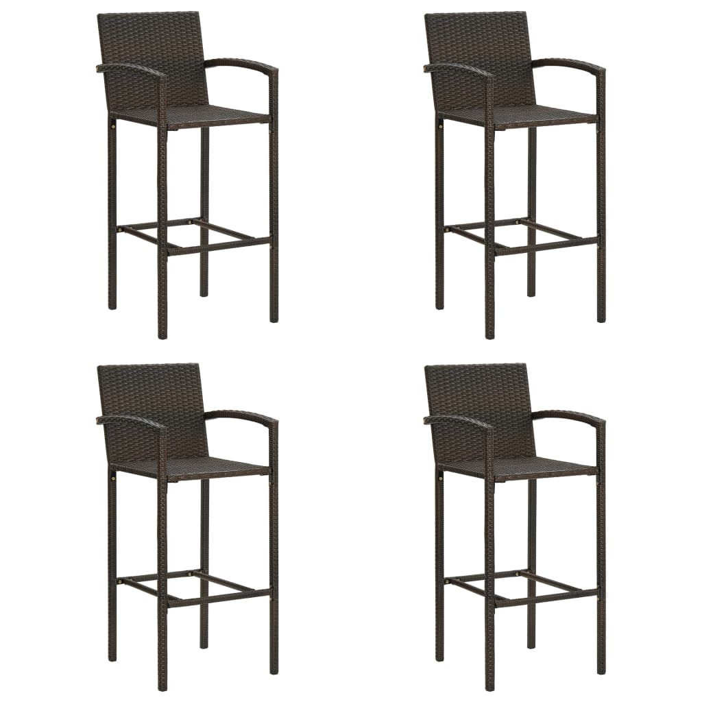 4x Bar Stools Brown Poly Rattan Kitchen Stool Armchairs Garden Chairs vidaXL
