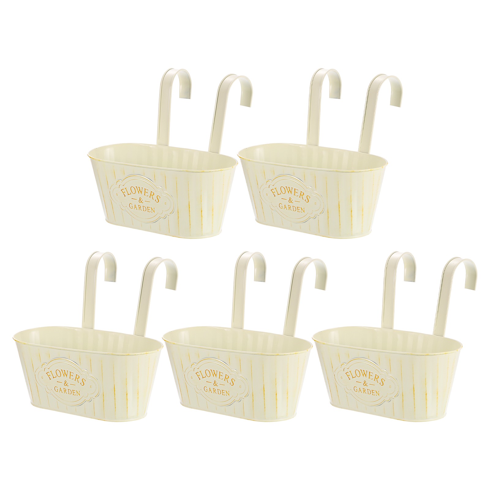 5Pcs 11" Metal Hanging Flower Pots for Railing Fence, White