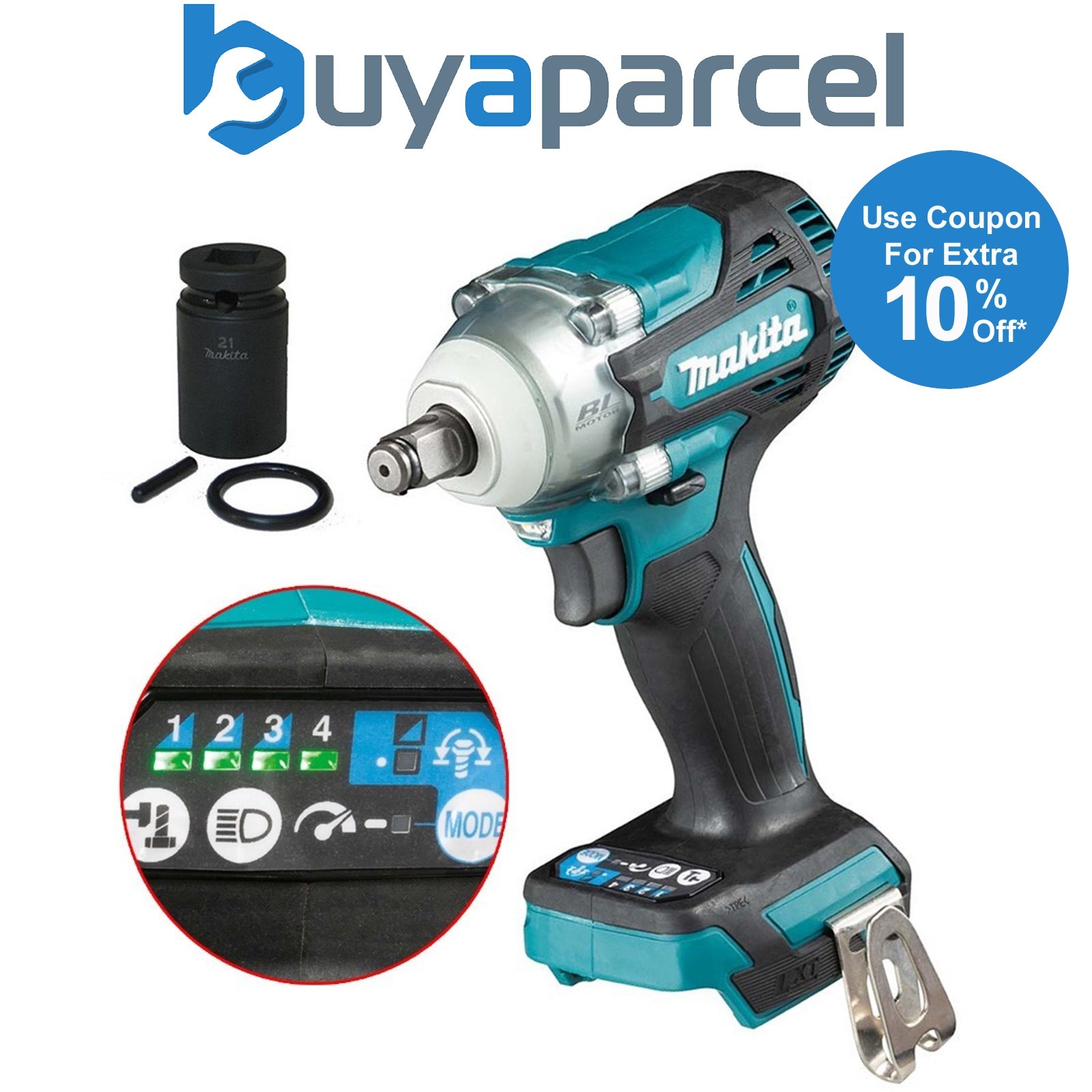 Makita DTW300Z 18v LXT Brushless Impact Wrench 1/2" Drive 4 Speed + 21mm Socket
