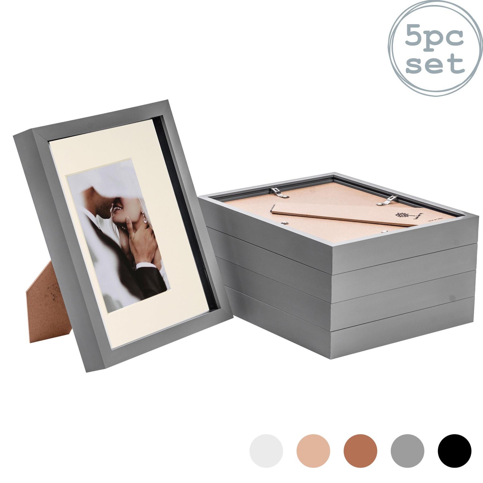 5x 3D Box Photo Frames Picture Display 8 x 10" with 4 x 6" Mount Grey/Ivory