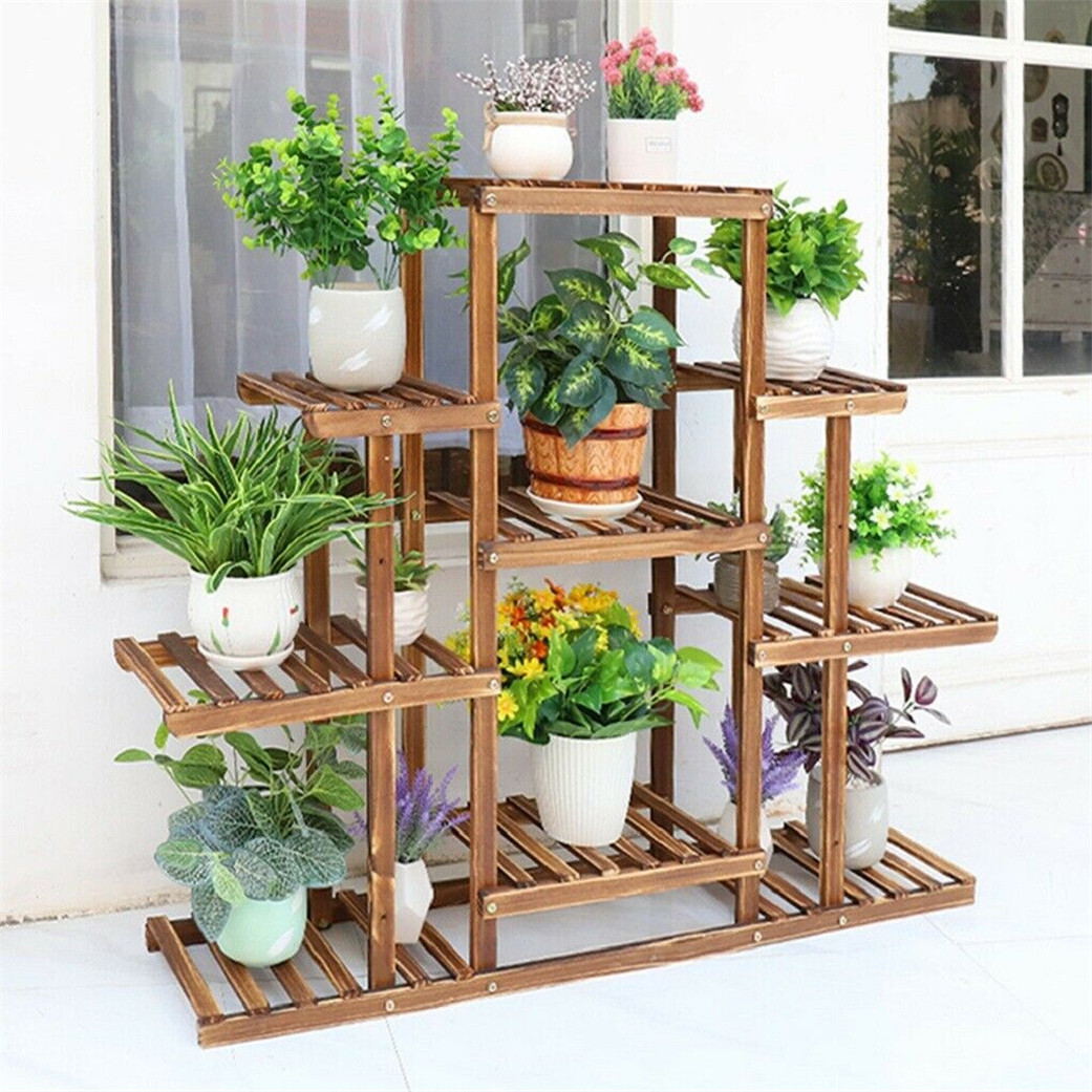 9 Tiers Plant Stand Indoor Outdoor Flower Pots Holder Storage Rack Space Saving