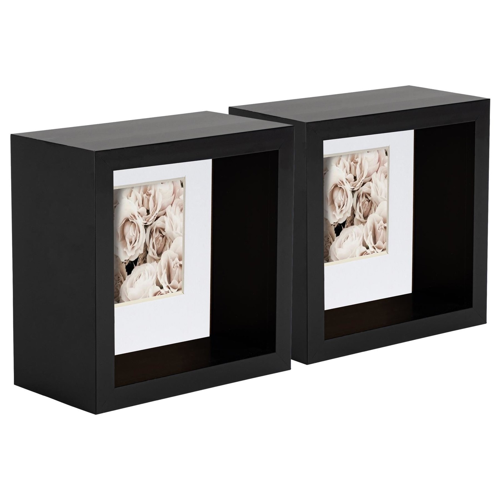 5x 3D Deep Box Photo Frames Picture Display 4 x 4" with 2 x 2" Mount Black/White